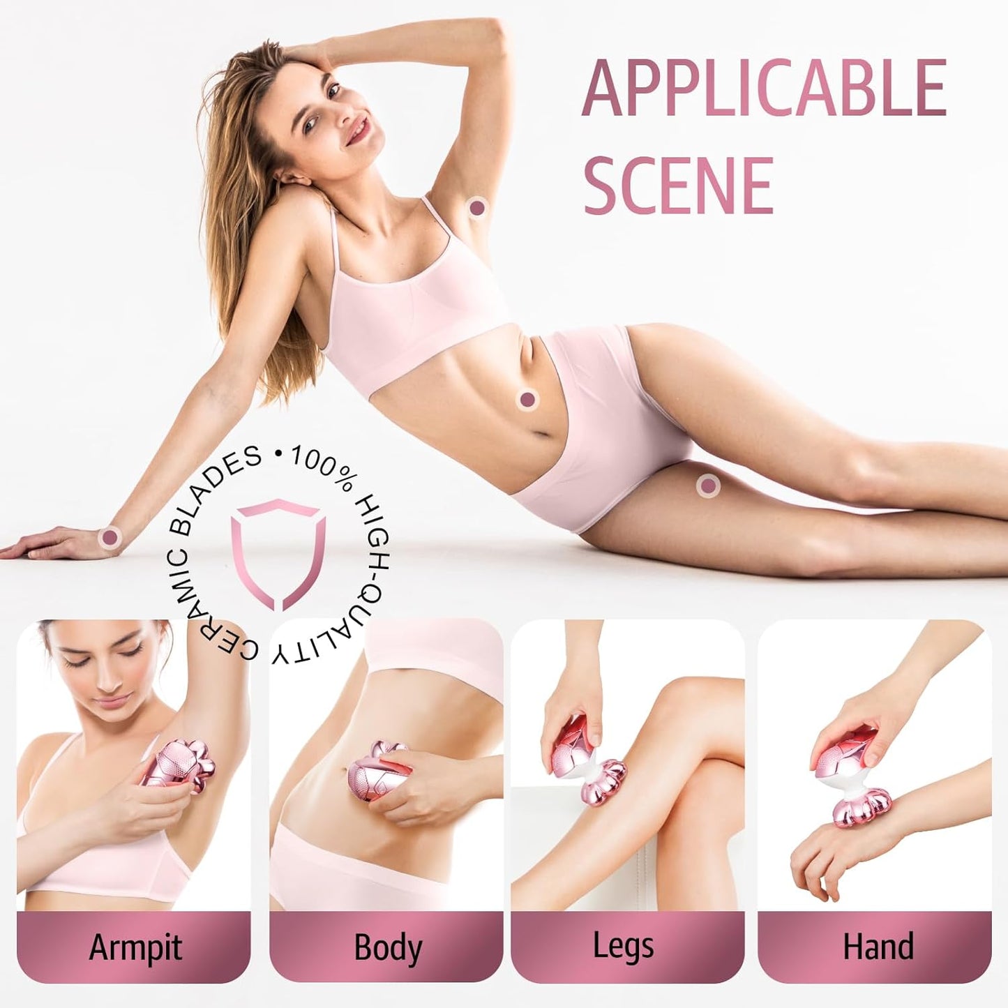 Skdwakiz Electric Razor for Women Legs, 5-in-1 7D Rechargeable Cordless Body Head Shaver, IPX6 Waterproof Wet/Dry Bikini Trimmer Hair Epilator, Trimmer for Lady Face Underarms Pubic, Pink