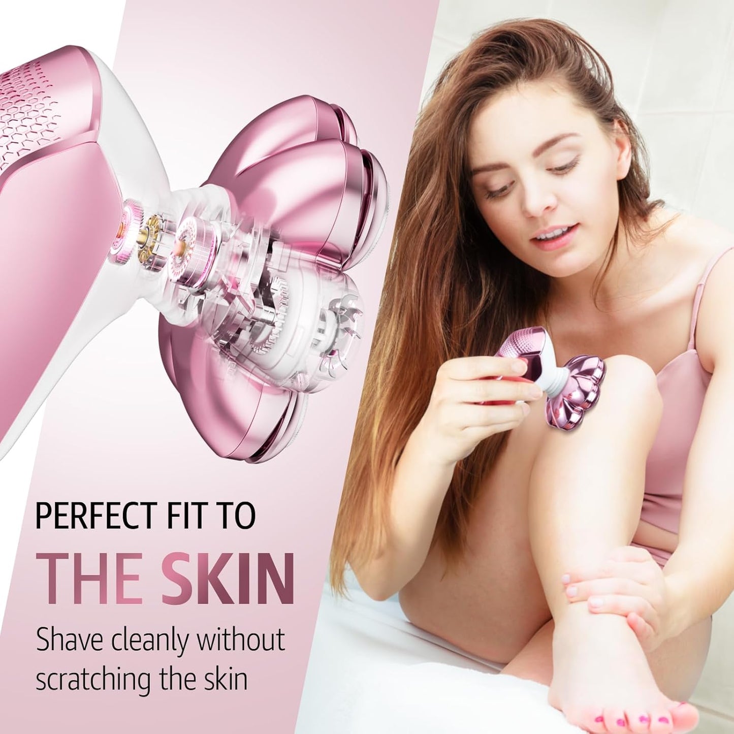 Skdwakiz Electric Razor for Women Legs, 7D Rechargeable Cordless Body Head Shaver, IPX6 Waterproof Wet/Dry Bikini Trimmer Hair Epilator, Trimmer for Lady Face Underarms Pubic, Pink