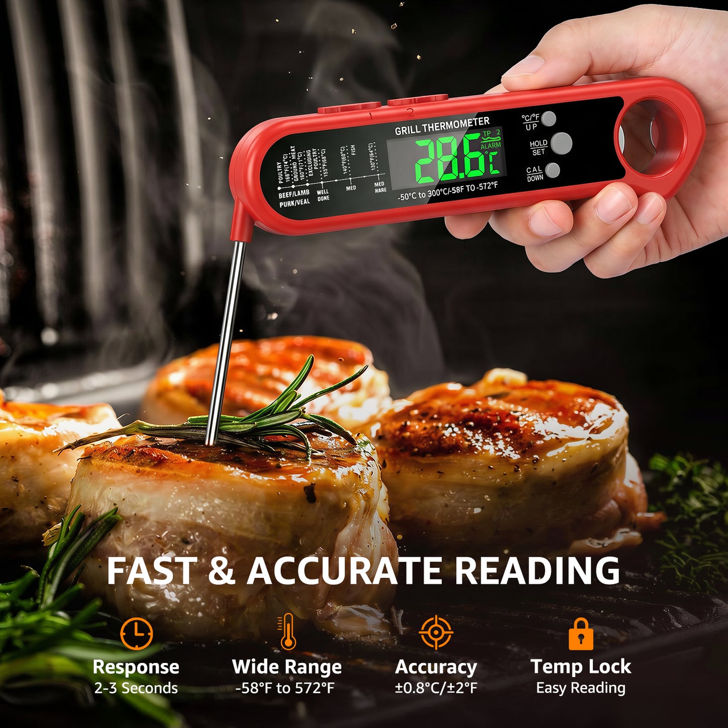 Arenviy Meat Thermometer Digital, Dual Probe Instant Read Food Thermometer with Bottle Opener for BBQ Grilling Cooking, Large LCD Screen, Temp Alarm