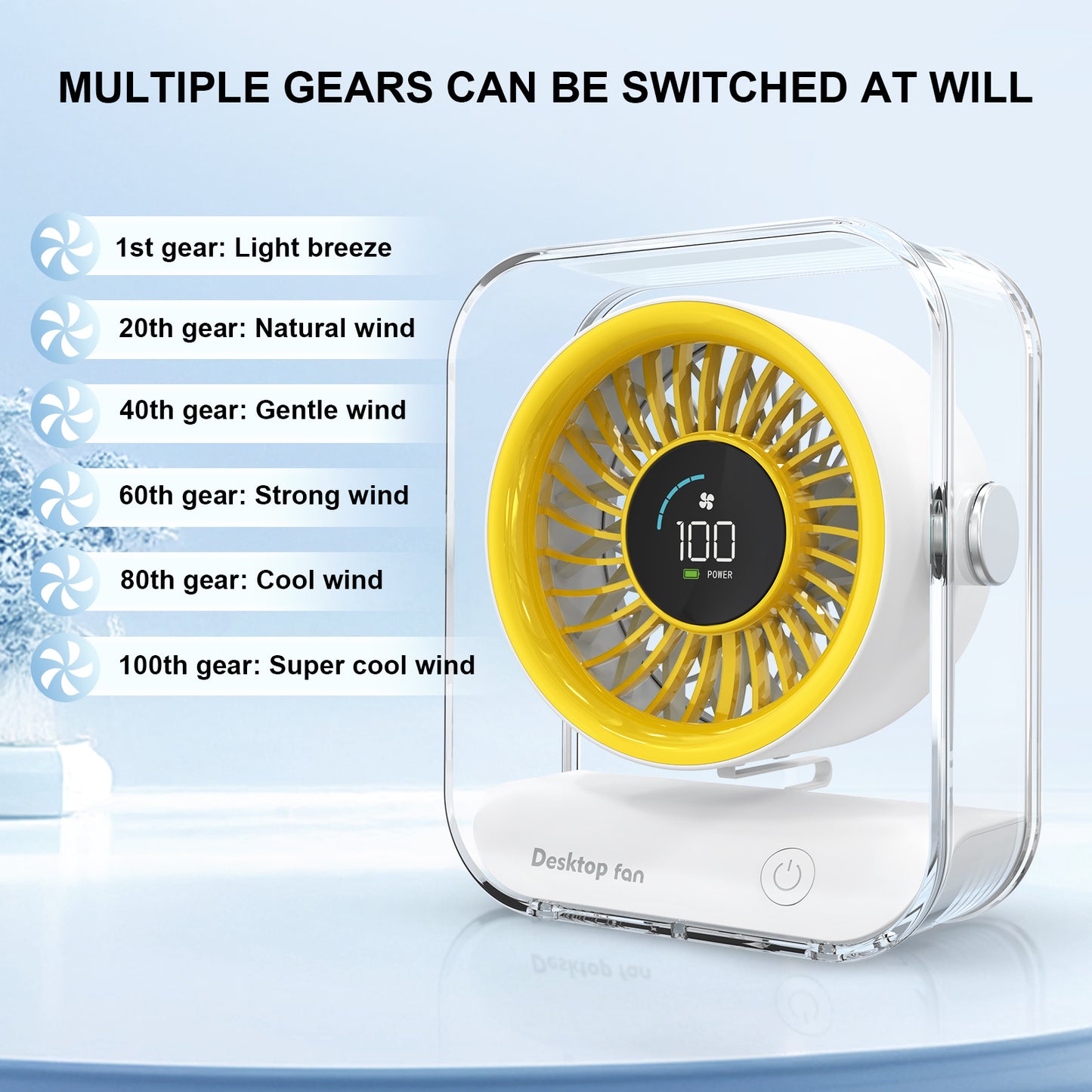 Skdwakiz Small Desk Fan, Portable Table Fan with 6-Speed LED Display Personal Fan Rechargeable High-speed Mini Air Circulator Fan for Office Home