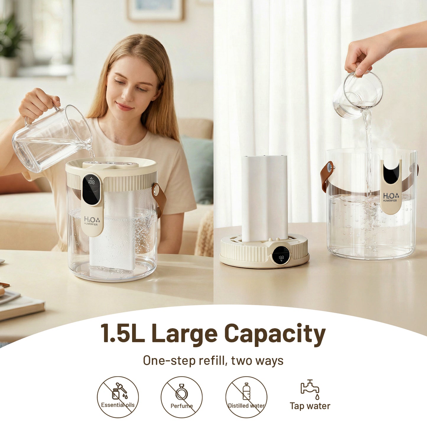 Humidifier for Room, 1.5L Cool Mist Top Fill Air Humidifier with 3 Mist Modes & Night Light, 25dB Quiet Portable Ultrasonic Humidifiers for Home, Bedroom