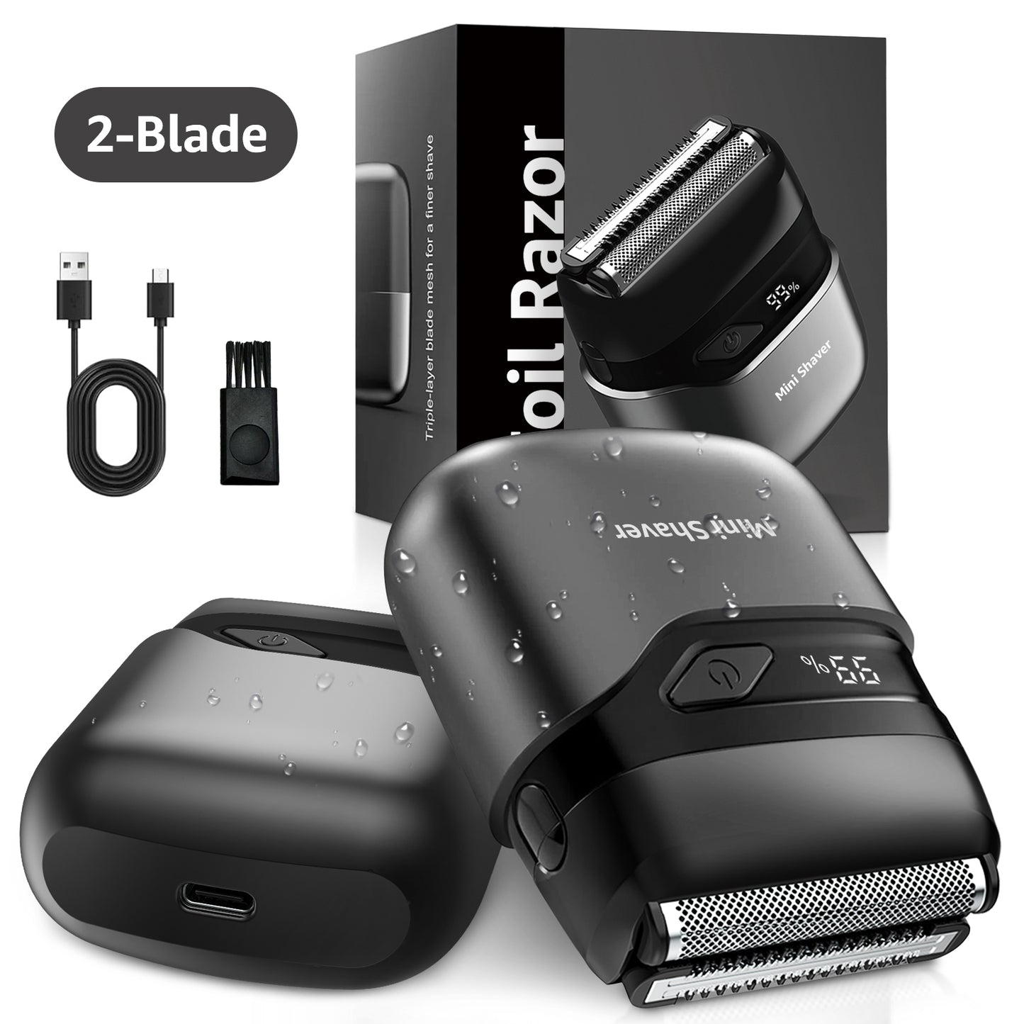 Nogroa Electric Foil Shaver for Men, Double Floating Blade Mini Electric Razor IPX7 Waterproof LED Display