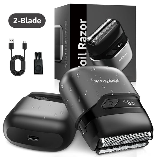Nogroa Electric Foil Shaver for Men, Double Floating Blade Mini Electric Razor IPX7 Waterproof LED Display