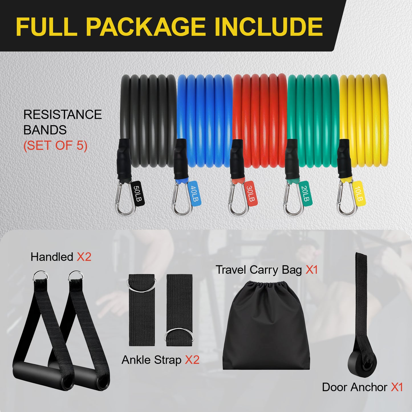 TCVOR Resistance Bands Set, Exercise Bands Up to 150lb for Working Out, Fitness Bands with Door Anchor & Handles for Men and Women, Strength Training Home Workouts Gym Equipment