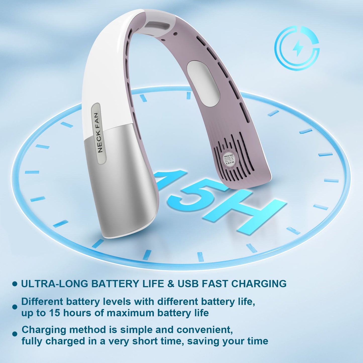 Skdwakiz Portable Neck Fan, Hands-Free Personal Fan with 5 Speeds Wearable Bladeless Fan Whisper-Quiet Rechargeable Fan Perfect for Home, Sports, Travel