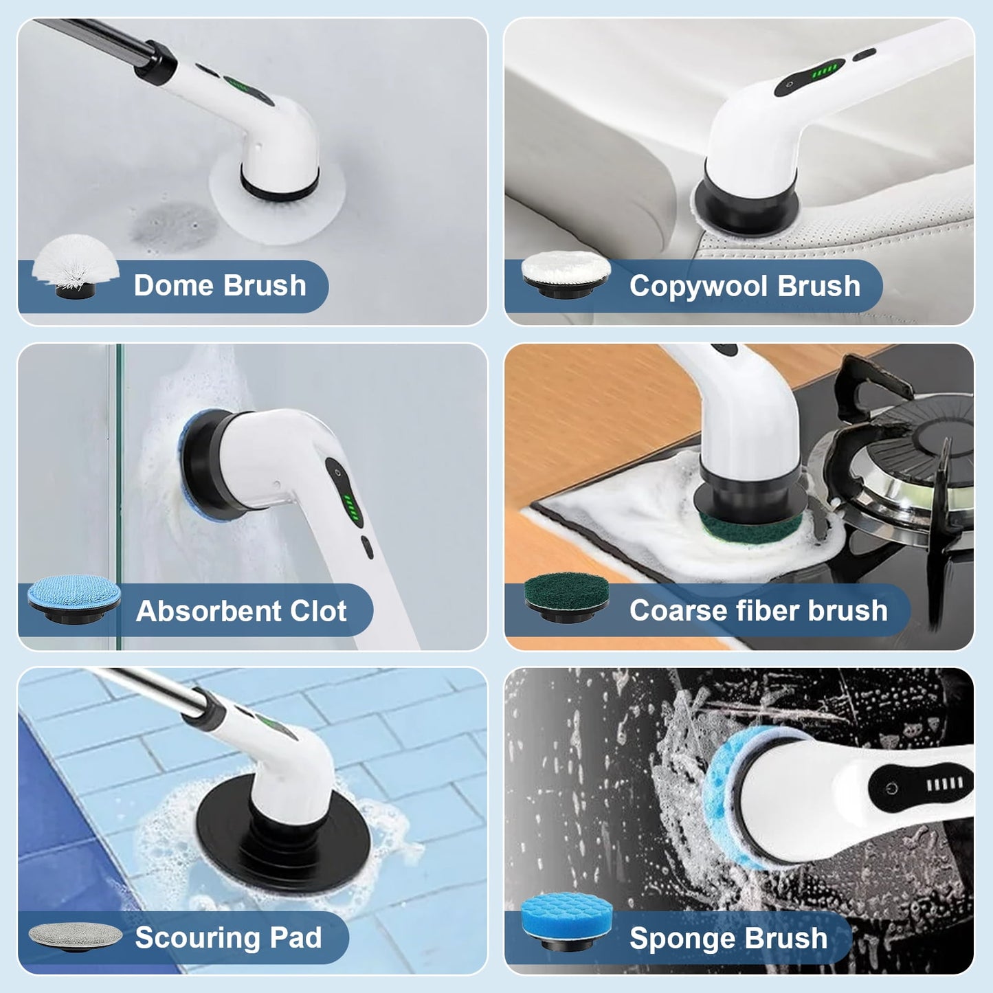 Skdwakiz Electric Spin Scrubber, Cordless Cleaning Brush with Long Handle & 9 Replaceable Heads, Power Shower Scrubber for Bathroom, Bathtub & Tile Floor
