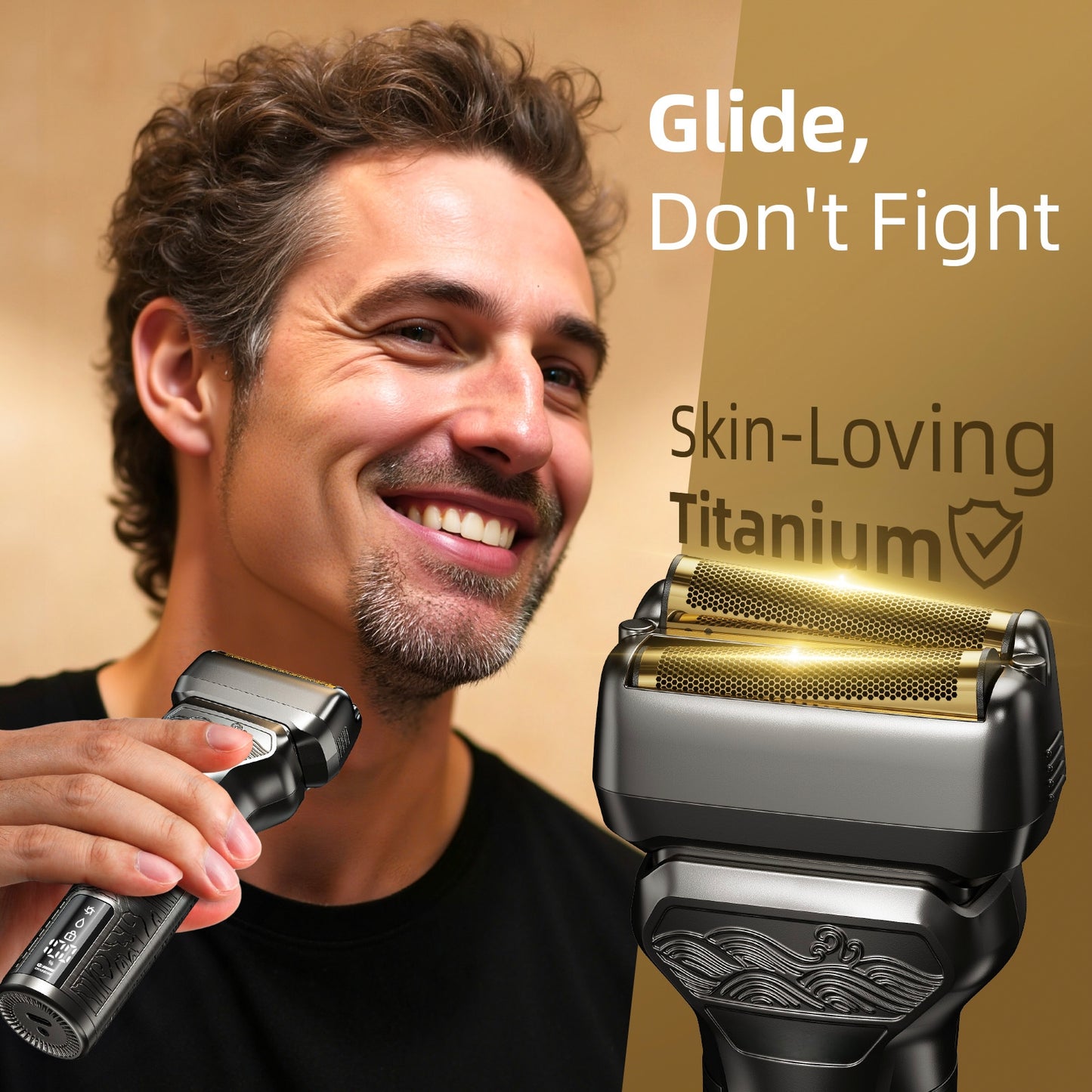 Nogroa 2 in 1 Electric Shaver & Trimmer for Men – Dual Blade Foil Razor for Wet & Dry Use IPX7 Waterproof Beard Trimmer with LED Display/Metal Handle/Travel Lock/Fast Charging, Metallic Gray