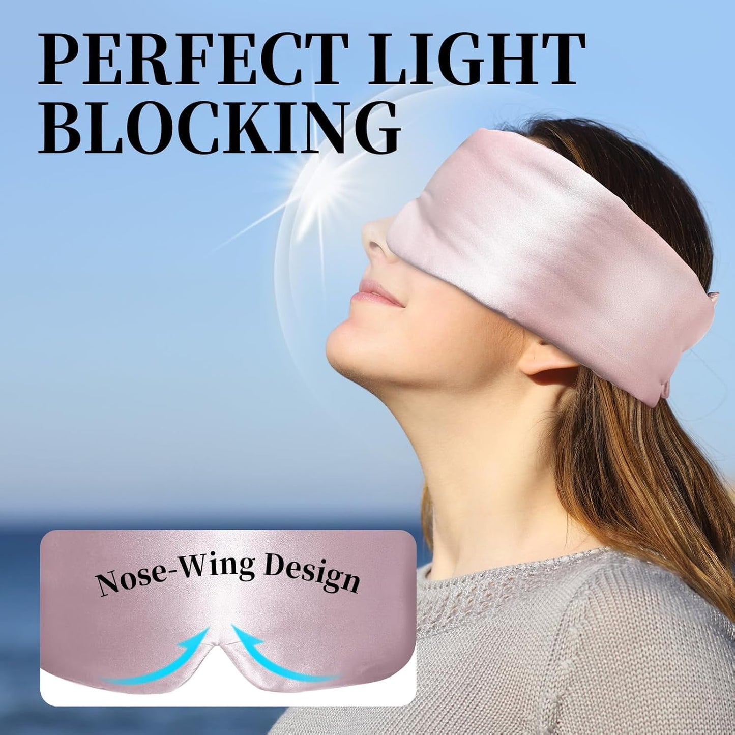 Skdwakiz Sleep Mask for Side Sleeper Women Men, Silk Eye Mask for Sleeping Light Blocking, Soft Breathable Night Blindfold, Adjustable Eye Shade Cover, Sleeping Mask for Flight Nap, Travel, Pink