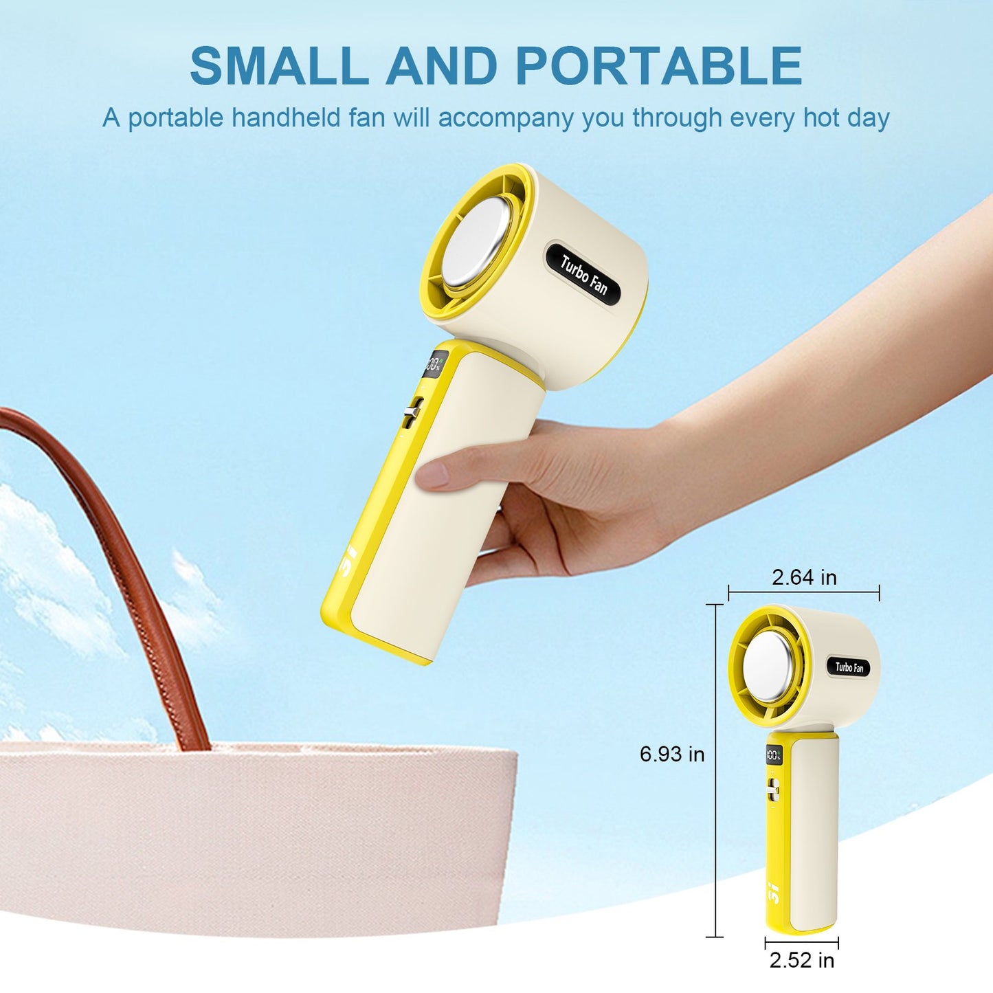 Portable Handheld Fan, 100 Speed Electric Personal Fan Rechargeable with LED Display and Ice Sense Chip to Ice High-Speed Mini Turbo Fan for Outdoor Home