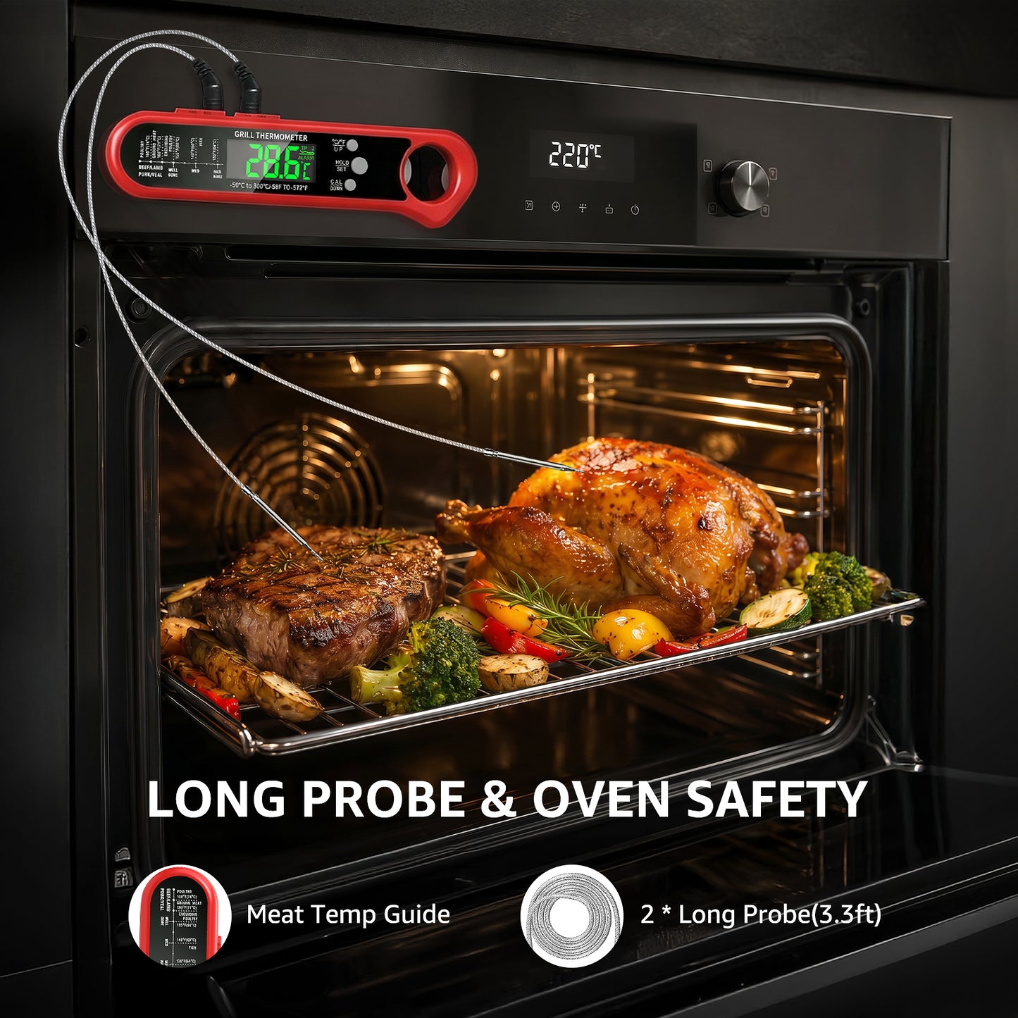 Arenviy Meat Thermometer Digital, Dual Probe Instant Read Food Thermometer with Bottle Opener for BBQ Grilling Cooking, Large LCD Screen, Temp Alarm