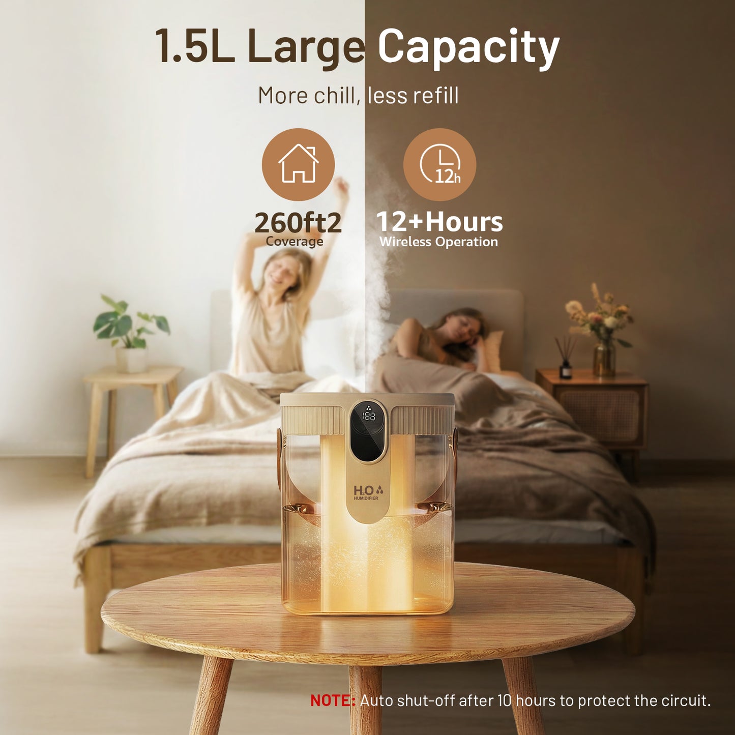 Humidifier for Room, 1.5L Cool Mist Top Fill Air Humidifier with 3 Mist Modes & Night Light, 25dB Quiet Portable Ultrasonic Humidifiers for Home, Bedroom