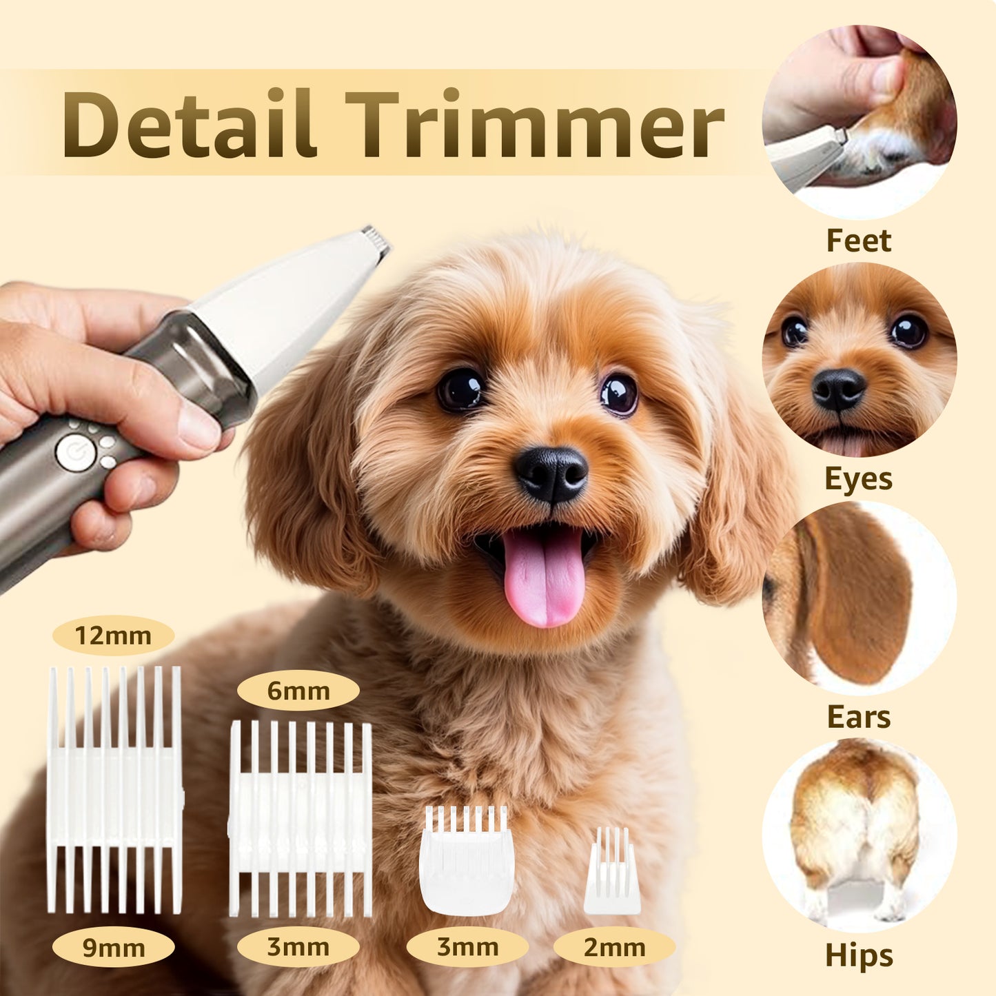 Skdwakiz Dog Grooming Clippers Kit - 4 in 1 Pet Shaver with 4 Comb Guides, IPX4 Waterproof Pet Hair Trimmer with LED Display/Fast Charge/Low Noise for Dogs and Cats