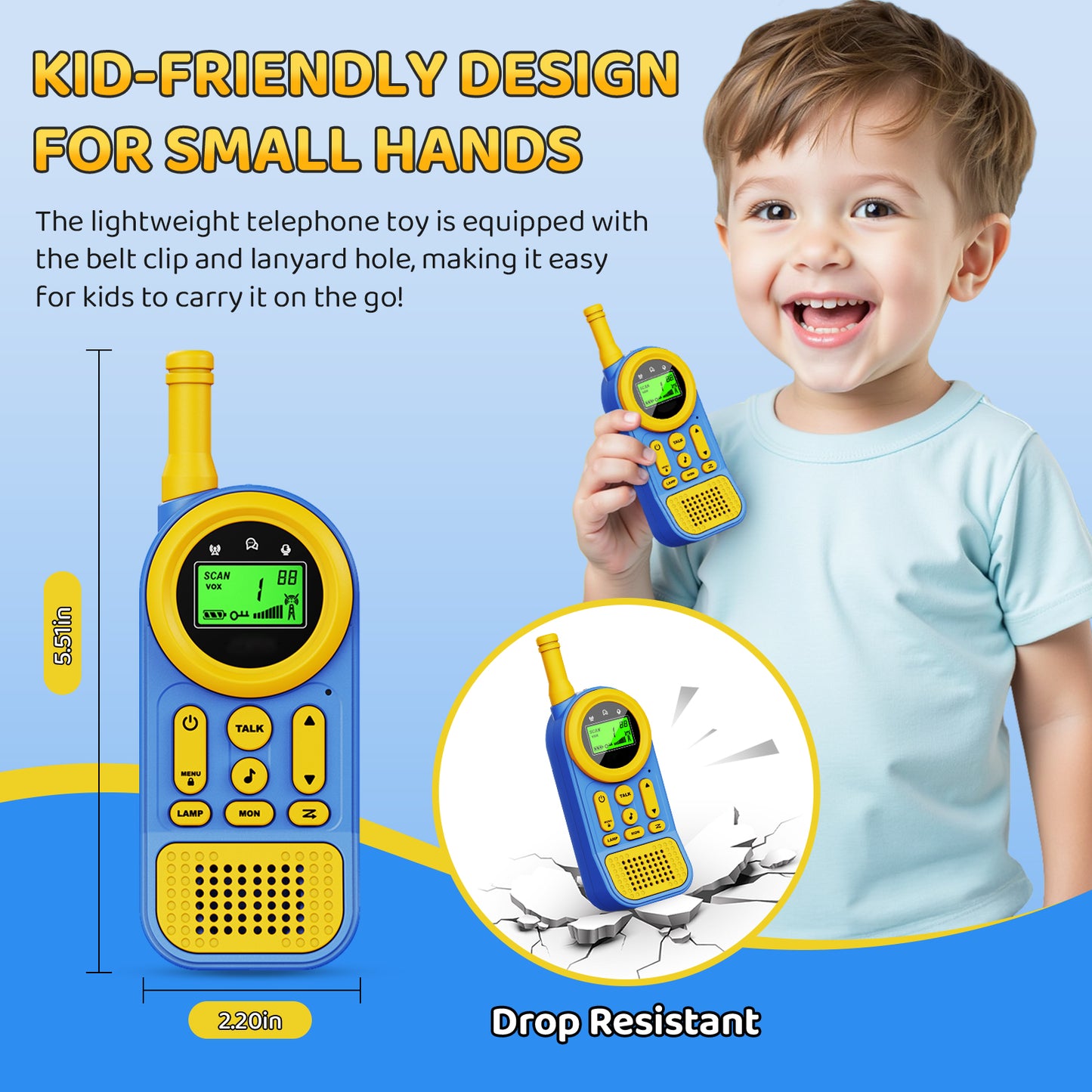 Arenviy 2-Pack Multifunctional Toy Phone for Kids Ages 3–10, Toy Cell Phone with Flashlight & Lanyard, Christmas and Birthday Gifts for Boys & Girls, Blue