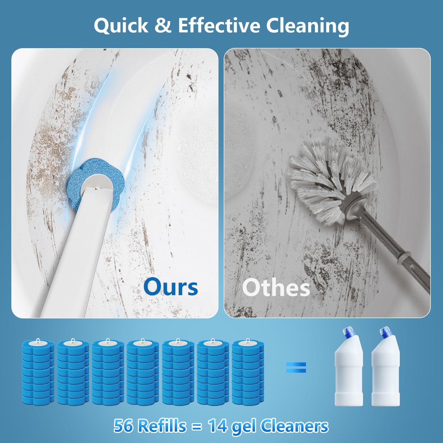 Skdwakiz Disposable Toilet Brush and Holder Set, Toilet Bowl Cleaner Wands with 56 Cleaner Refills, Disposable Cleaning Tools for Toilet, Bathroom Cleaning, Bathtub