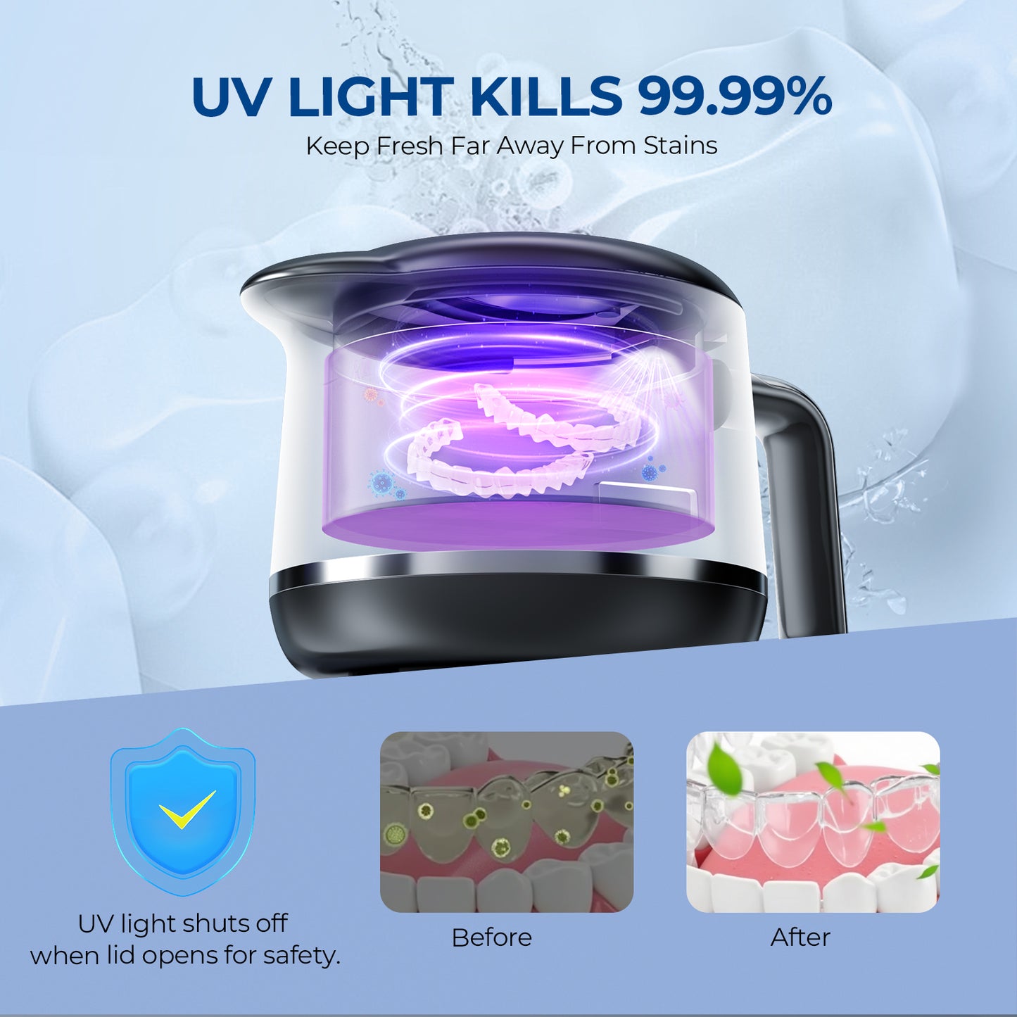 KOPEXY Ultrasonic Retainer Cleaner, 45kHz Dental Cleaning Pod for Denture, Mouth Guard, Aligner, Braces, Toothbrush Head & Jewelry, 5 Modes 45dB UV Cleaner with Digital Timer, 200ML