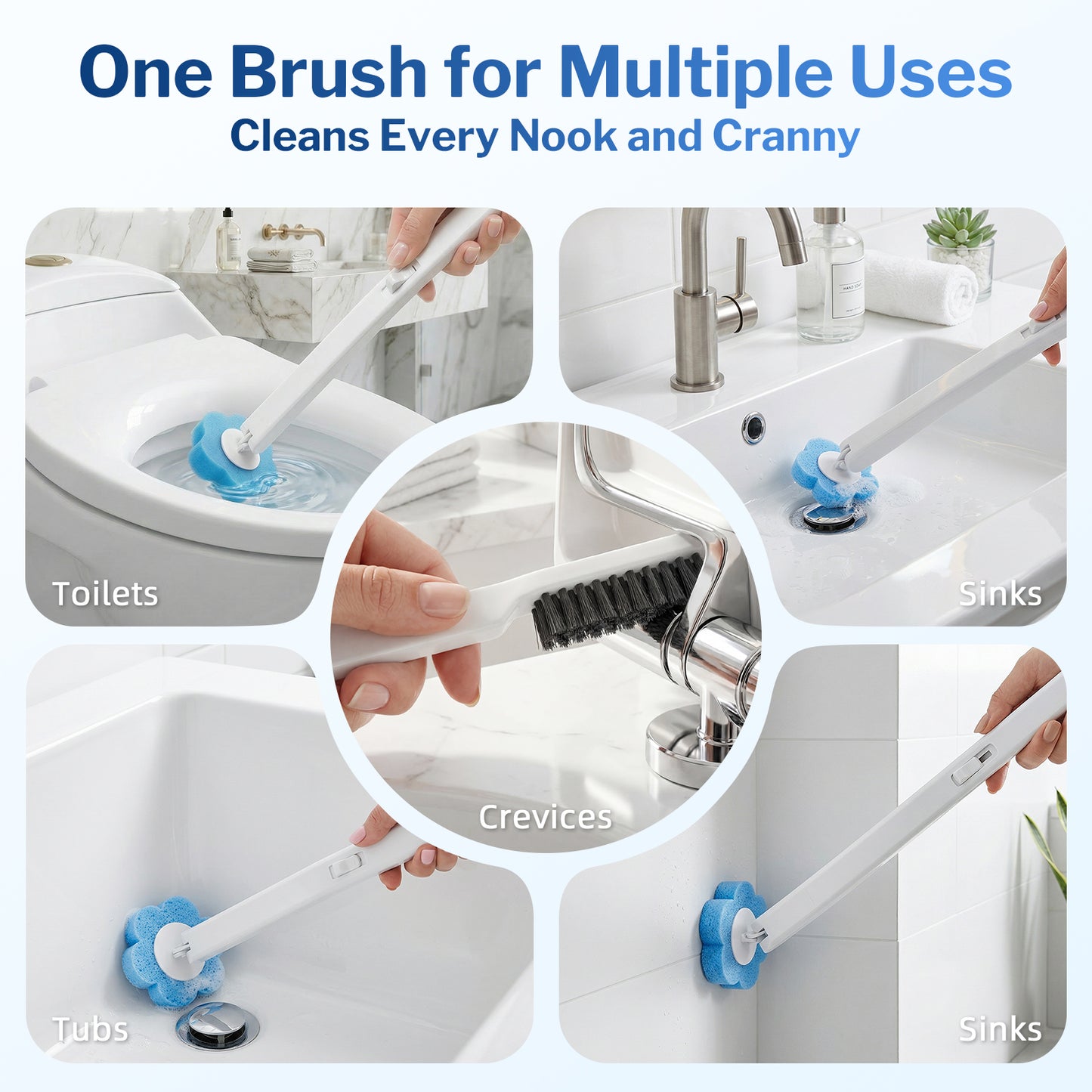 Skdwakiz Disposable Toilet Brush and Holder Set, Toilet Bowl Cleaner Wands with 40 Cleaner Refills & 1 Crevice Brush, White