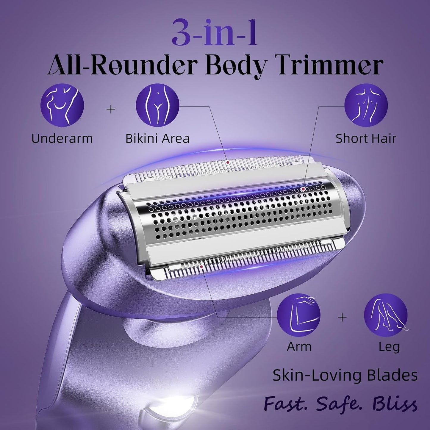 Skdwakiz Electric Razors for Women Cordless, 2-in-1 Womens Electric Shaver, IPX7 Waterproof Wet Dry Body Pubic Hair Trimmer, Rechargeable Bikini Trimmer, Lady Shaver for Face, Underarm & Legs