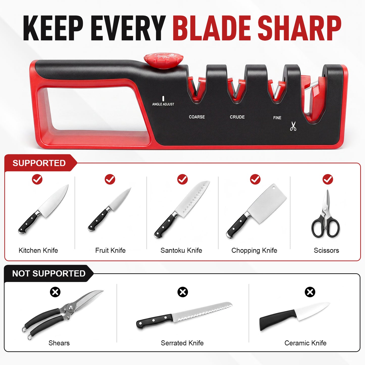 Arenviy 4-in-1 Knife Sharpener, 6 Precision 4-Stage Kitchen Knife Sharpener, Helps Repair, Restore, Polish Blades, Fits Most Knives and Scissors