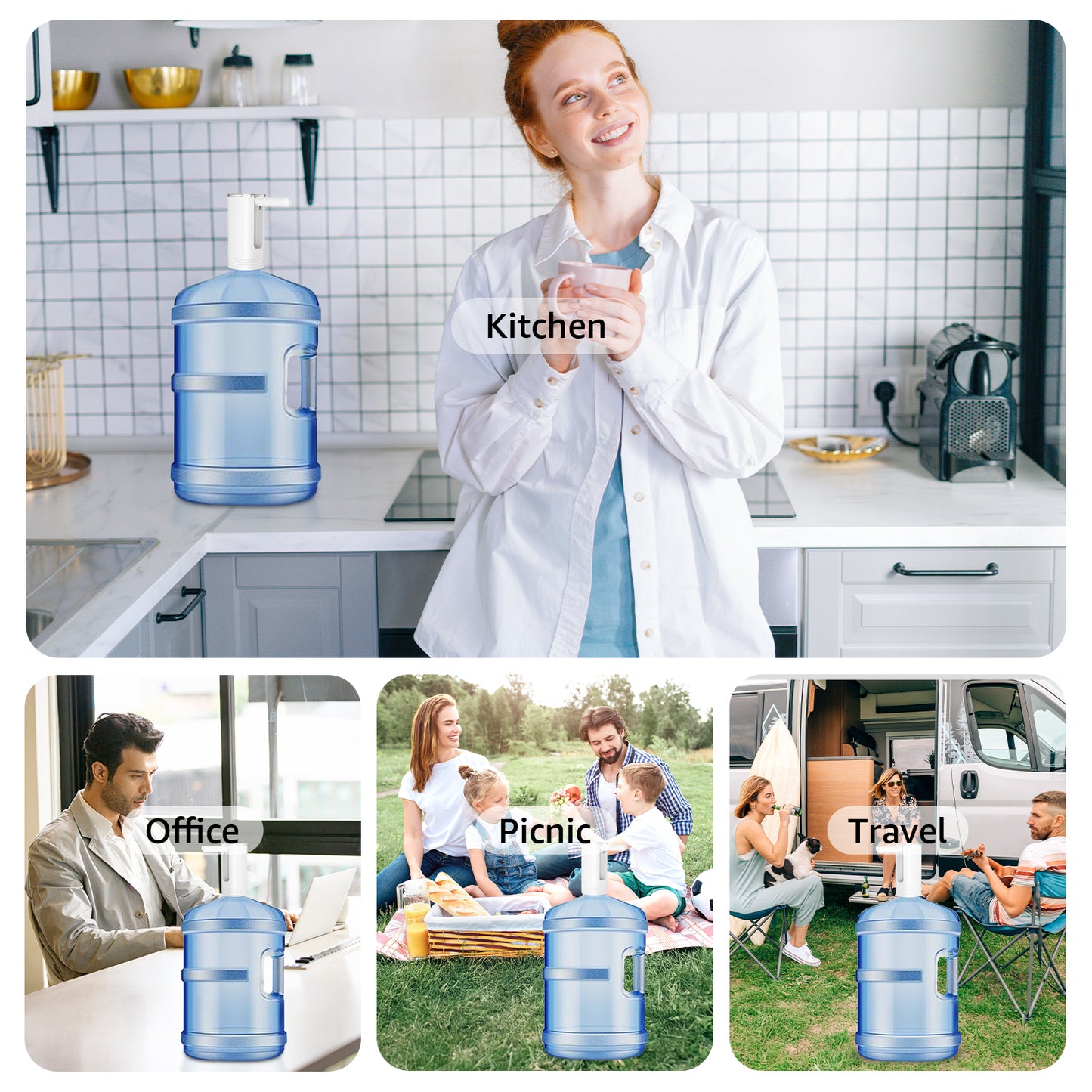 Skdwakiz Portable Water Dispenser, Foldable Electric Water Bottle Pump Universal 2, 3, 4, and 5 Gallon USB Rechargeable and Automatic Off Switch Water Bottle Pump for Home Kitchen Office