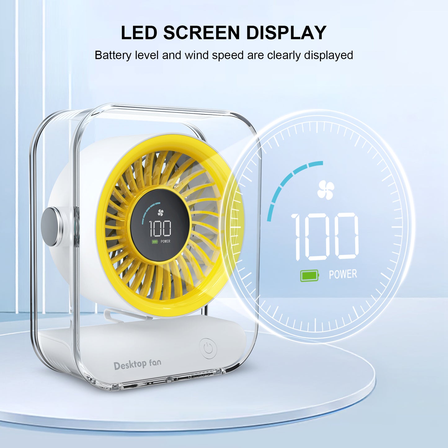 Skdwakiz Small Desk Fan, Portable Table Fan with 6-Speed LED Display Personal Fan Rechargeable High-speed Mini Air Circulator Fan for Office Home