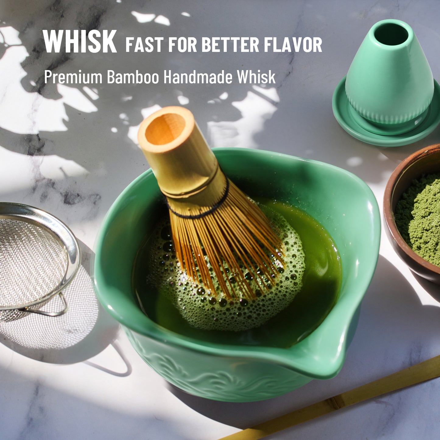 Skdwakiz 8PCS Matcha Whisk Set, Traditional Matcha Gift Set - Reusable Matcha Making Kit with Ceramic Matcha Bowl, Whisk Holder, Bamboo Matcha Whisk and Bamboo Scoop for Matcha Lovers