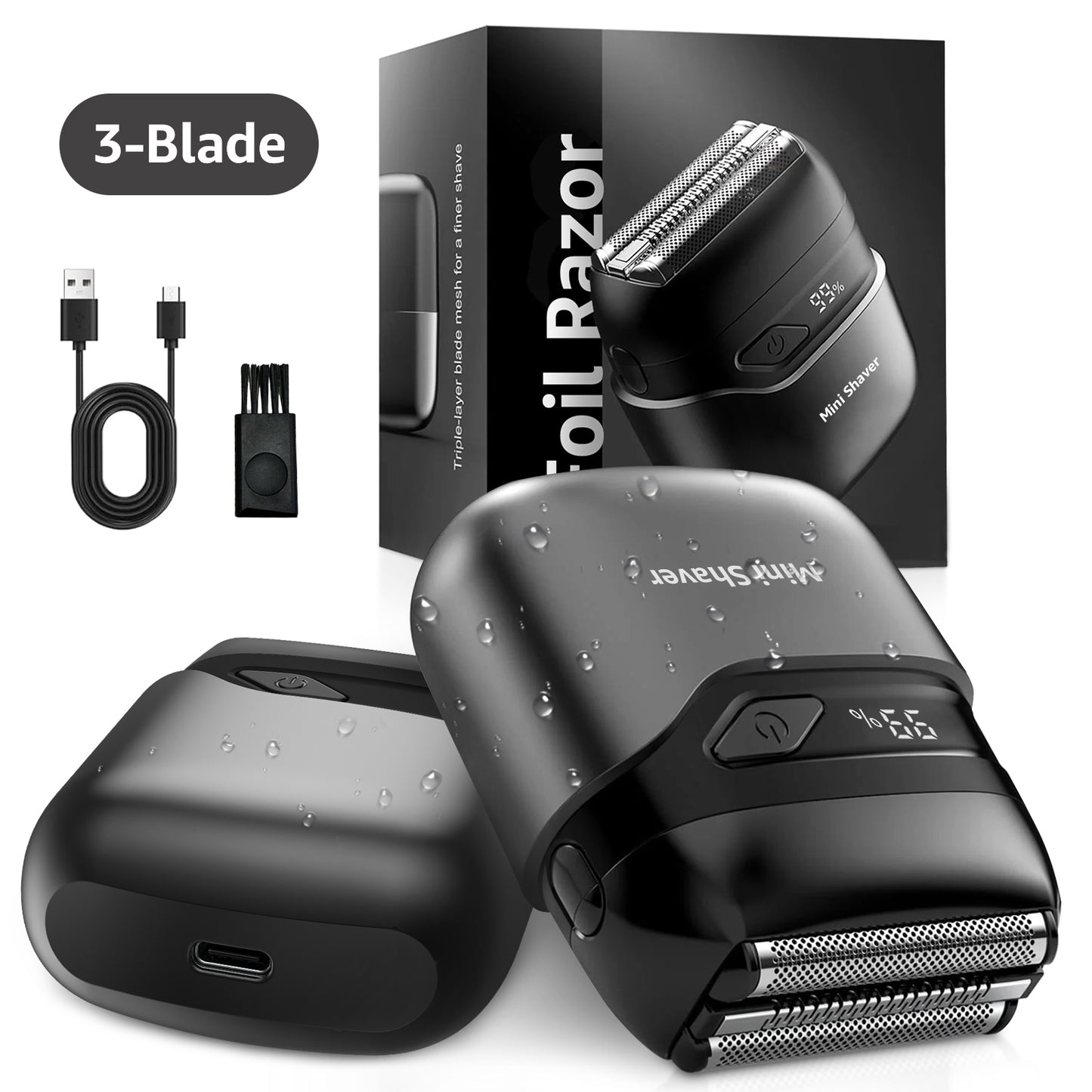 Nogroa Electric Foil Shaver for Men, Mini Electric Razor with 3 Blade Heads Floating Head IPX7 Waterproof