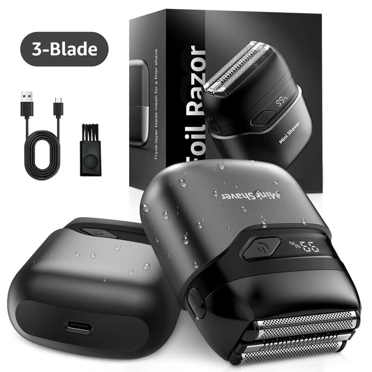 Nogroa Electric Foil Shaver for Men, Mini Electric Razor with 3 Blade Heads Floating Head IPX7 Waterproof