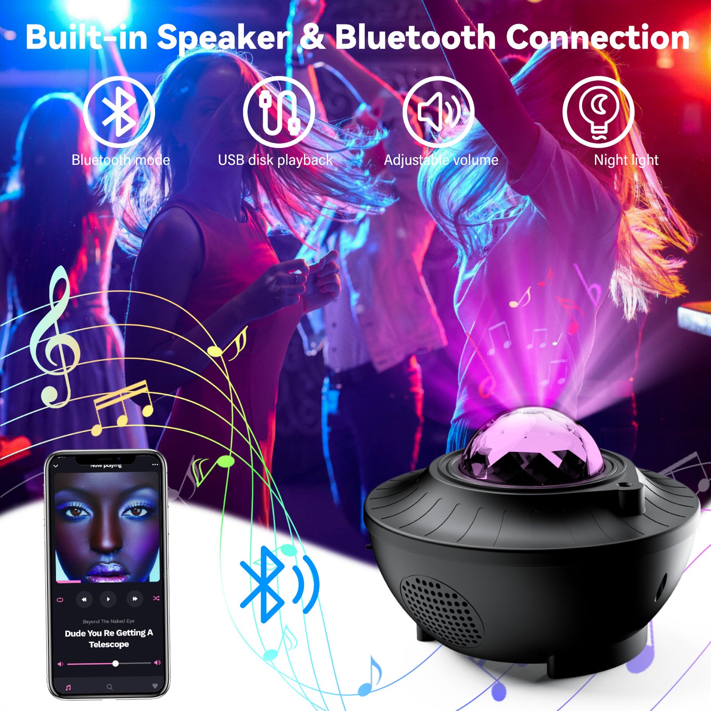 Stars Projector, Galaxy Light Projector for Bedroom 21 Effects Rotating Projection Night Light Ceiling Star Galaxy Projector with Bluetooth Timer and Remote Room Decor Lights for Kids Party