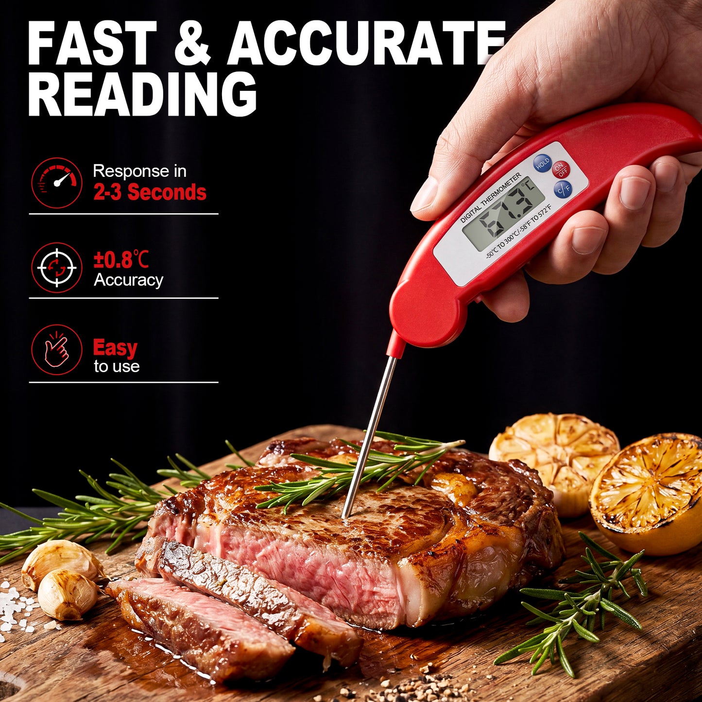 Arenviy Digital Meat Thermometer for Cooking, Instant Read Food Thermometer for Grill, BBQ & Kitchen, Foldable, 4.3-inch Probe