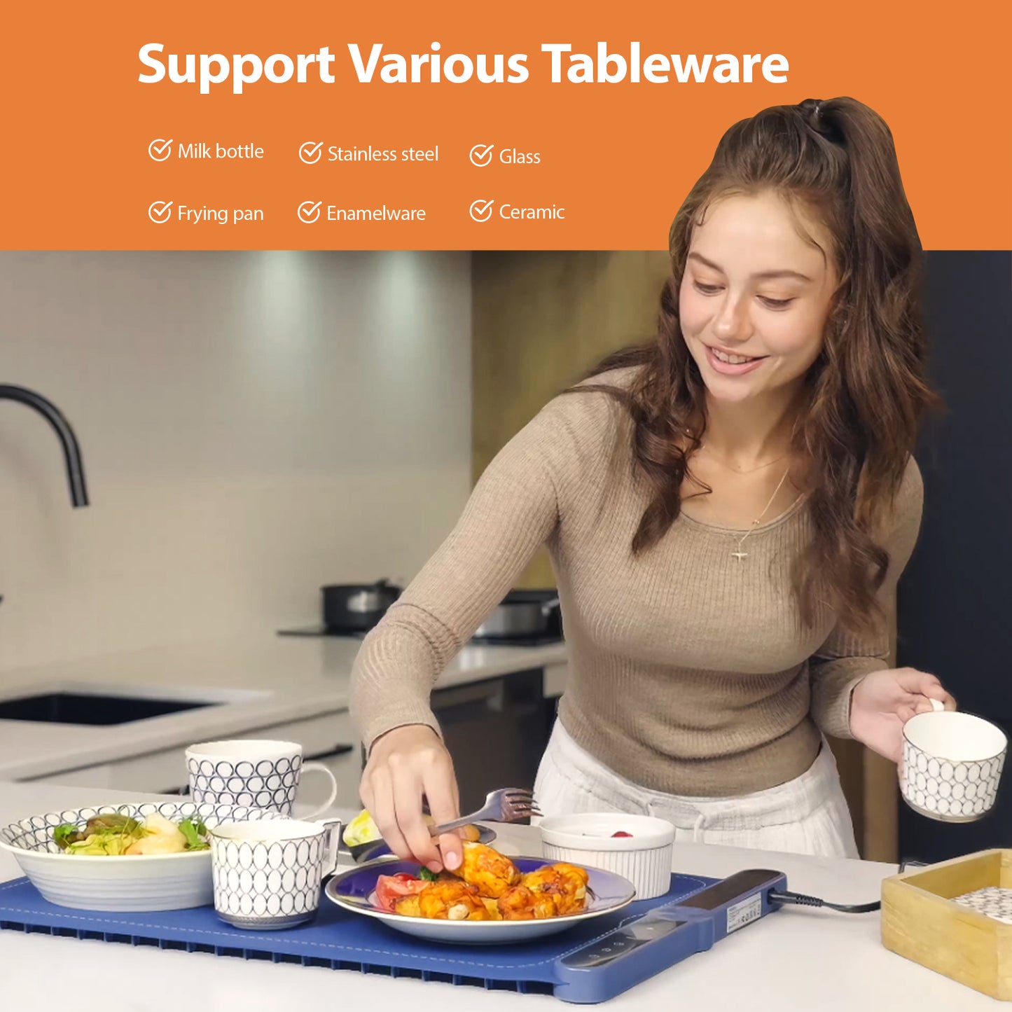 Skdwakiz Electric Warming Tray, Portable Rollable Food Warmer: 9 Temperature Settings - 8s Fast Heating Foldable Hot Plate for Buffet, Party, Family Gatherings, Holiday