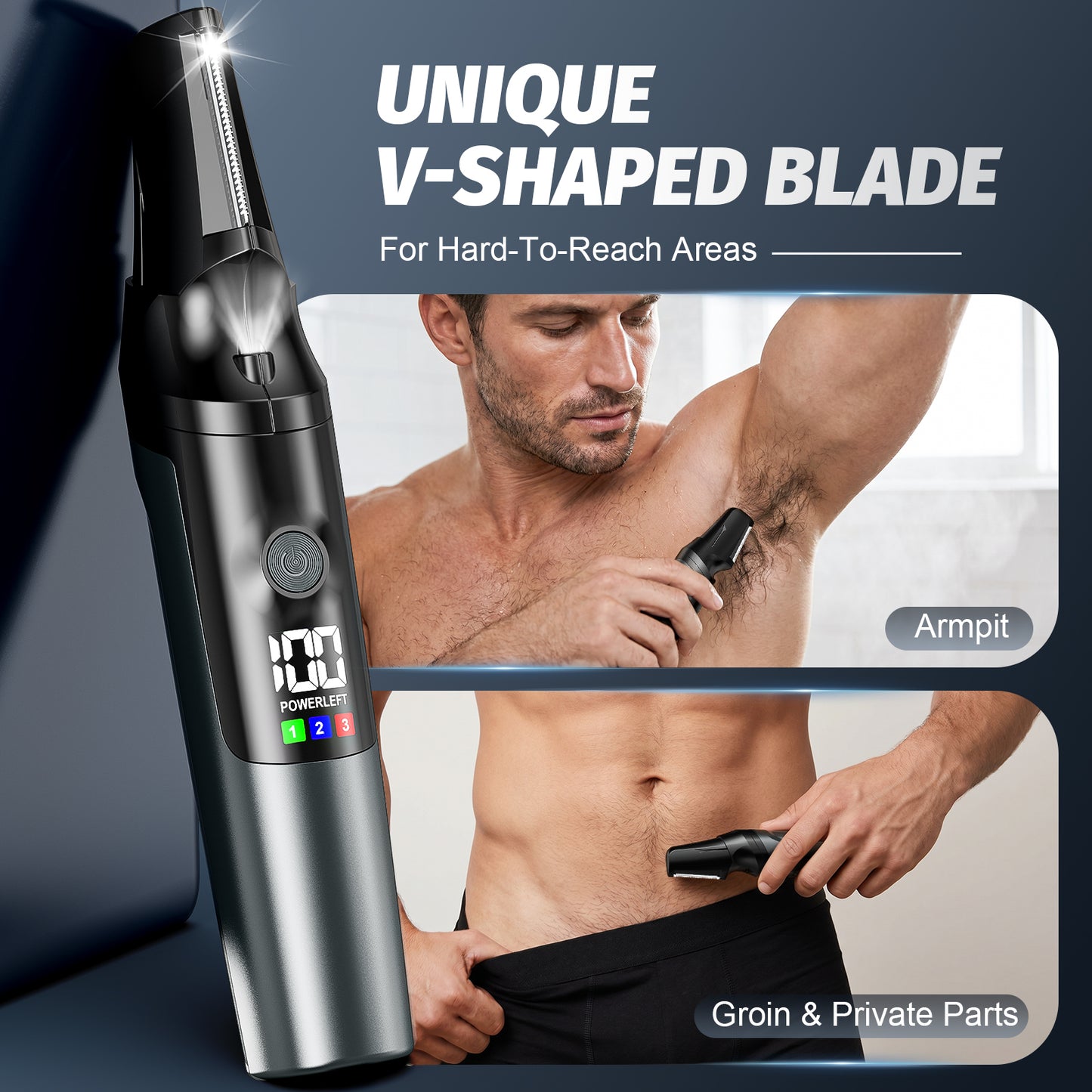 Arenviy Electric Body Trimmer for Men, No-Nick Pubic Hair Trimmer, Groin & Ball Shaver with 4 Combs, IPX6 Waterproof Body Groomer, Back Shaver for Men, LCD Display, LED Light & USB Rechargeable
