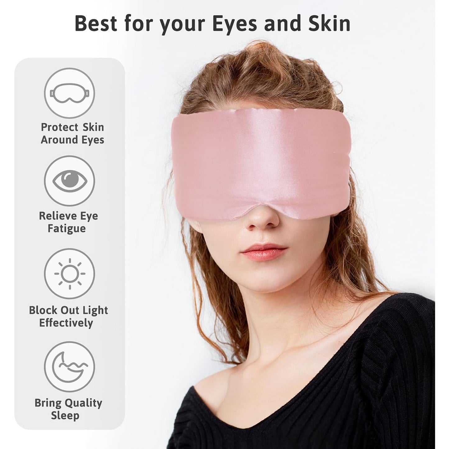 Skdwakiz Sleep Mask for Side Sleeper Women Men, Silk Eye Mask for Sleeping Light Blocking, Soft Breathable Night Blindfold, Adjustable Eye Shade Cover, Sleeping Mask for Flight Nap, Travel, Pink