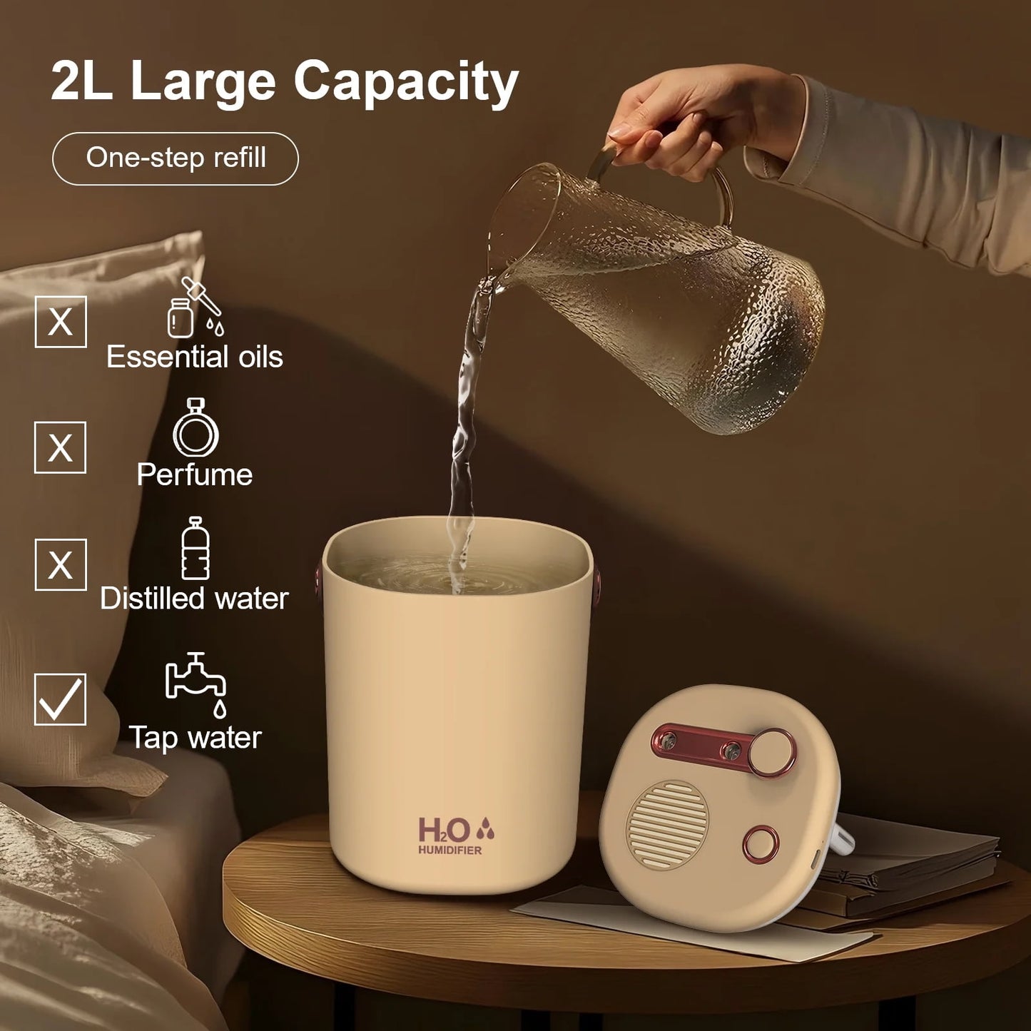 Skdwakiz 2L Humidifier for Room, 3 Gear 2 Spray Portable Cool Mist Humidifiers with Night Light, 28 dB Quiet Top-Fill Ultrasonic Diffuser for Large Room