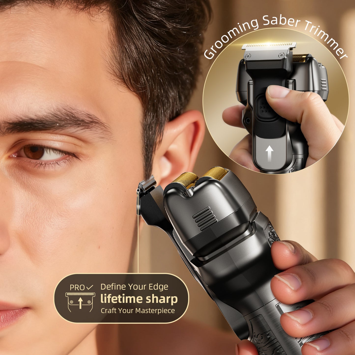 Nogroa 2 in 1 Electric Shaver & Trimmer for Men – Dual Blade Foil Razor for Wet & Dry Use IPX7 Waterproof Beard Trimmer with LED Display/Metal Handle/Travel Lock/Fast Charging, Metallic Gray