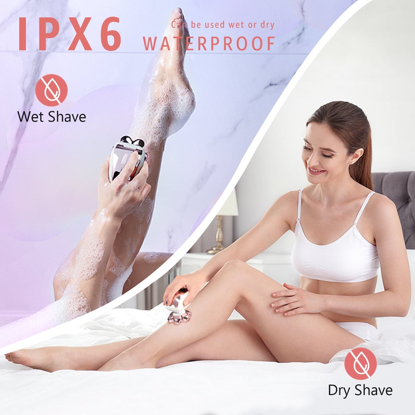 Nogroa Electric Razors for Women, 7D IPX6 Waterproof Cordless Body Electric Head Shaver, 5 in 1 Pink Bikini Trimmer Hair Epilator for Legs Body Face
