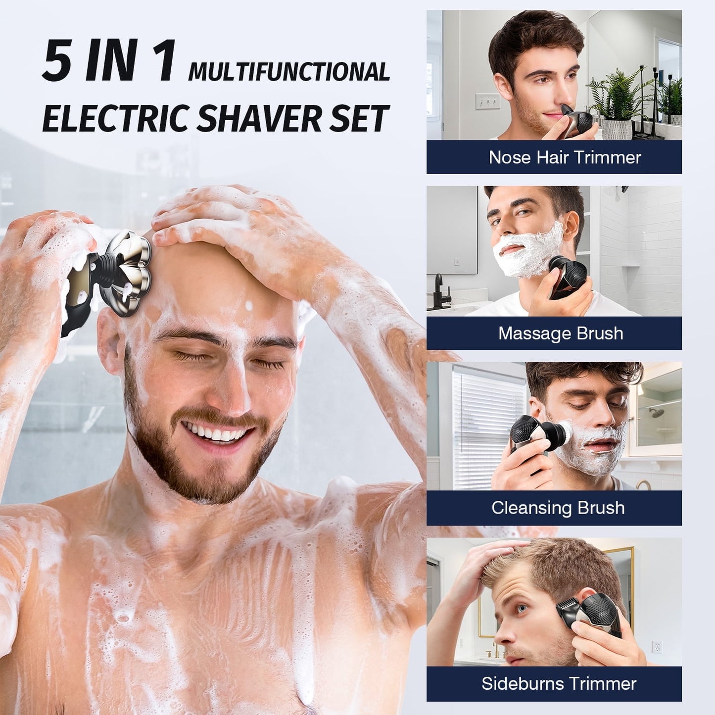 Nogroa Head Shavers for Bald Men, Magnetic Electric Razor, 7D Rotary Shaver 5 in 1 Grooming Kit, IPX7 Waterproof, Wet/Dry, LED Display, Rechargeable, Cordless