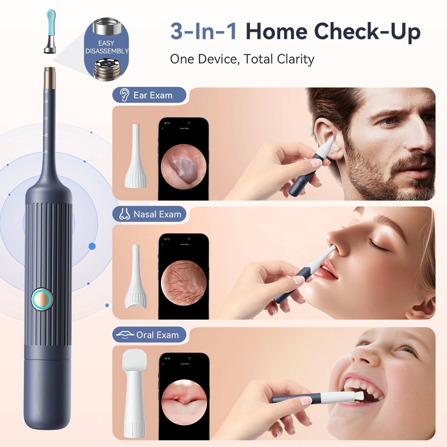 TCVOR Professional Ear Wax Removal Kit with Camera - 1080P HD Visual Ear Cleaner with Tweezers/Scooper/Scraper/Sponge/6 LED Lights Flexible Ear Otoscope - Portable Earwax Removal Tool for Home Use