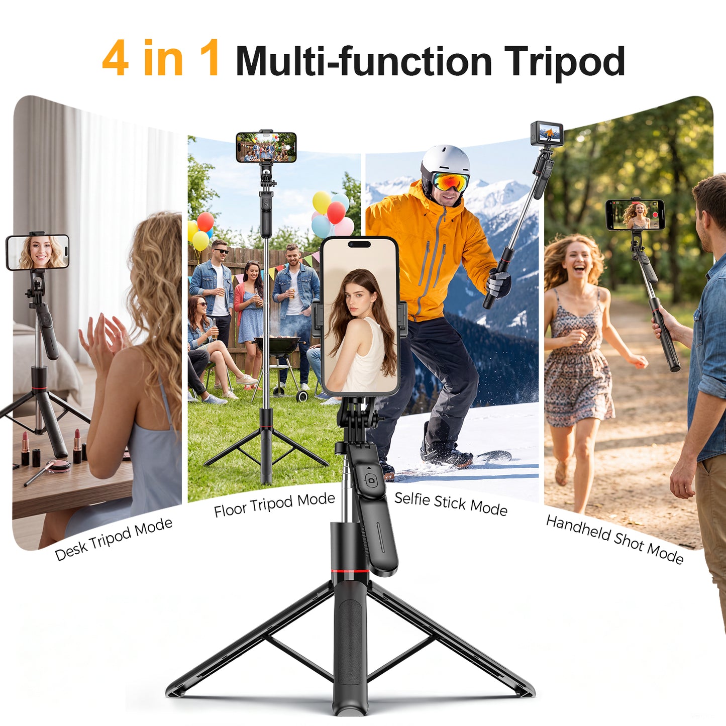 Arenviy Phone Selfie Stick - 67'' Extendable Selfie Stick Tripod with Bluetooth Remote & 2 Fill Light - 360°Rotation Portable Phone Tripod for Android, iOS