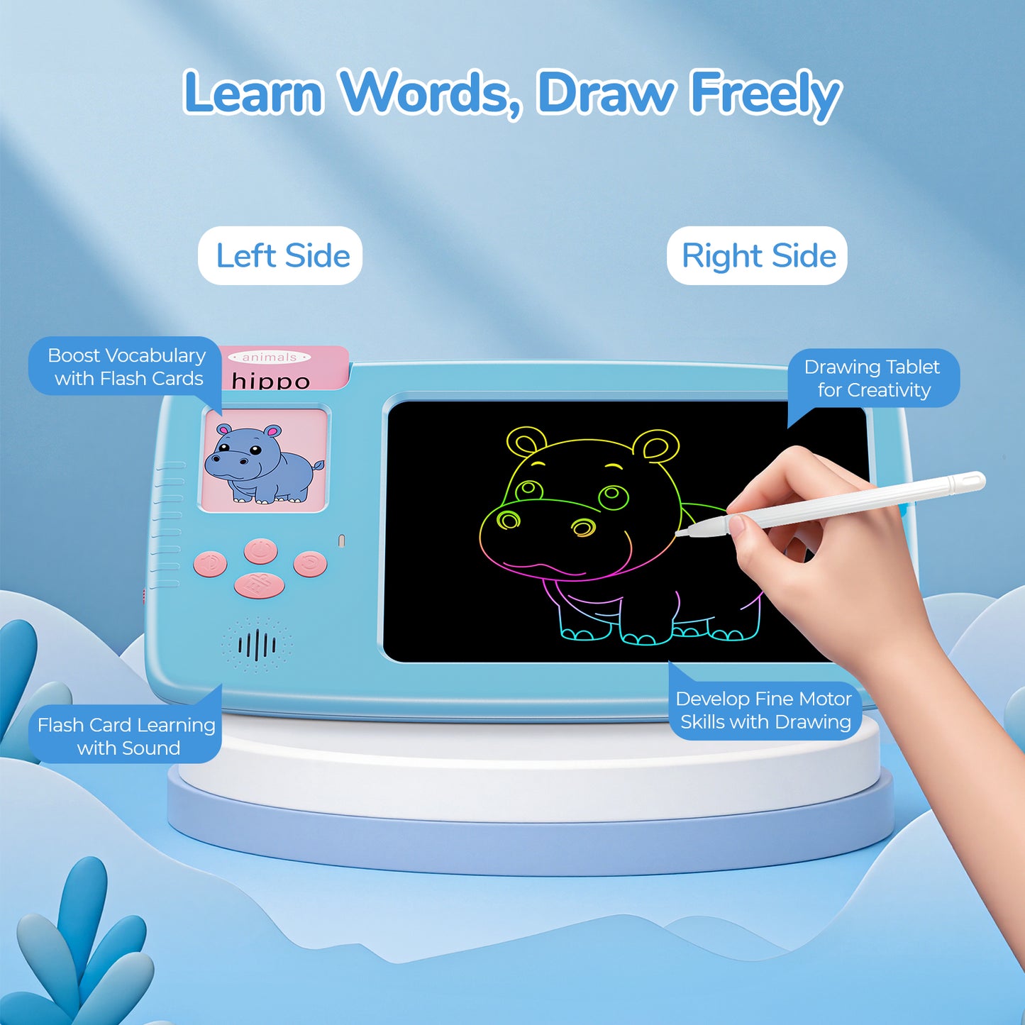 Skdwakiz 510 Sight Words Talking Flash Cards with LCD Writing Tablet for Toddlers, Kids Montessori Language Learning Toys with 255 Cards for Boys Girls Birthday Gifts, Blue