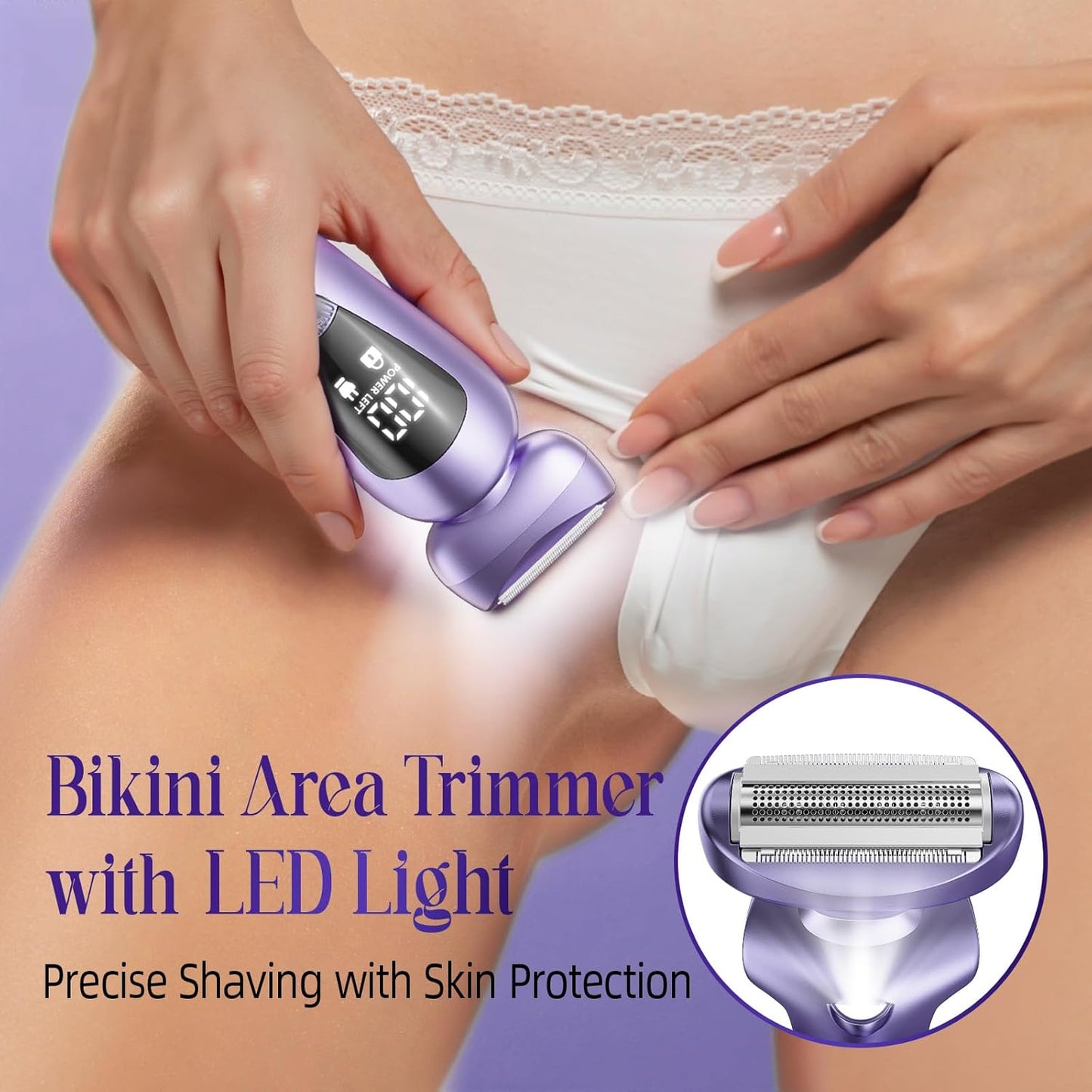 Skdwakiz Electric Razors for Women Cordless, 2-in-1 Womens Electric Shaver, IPX7 Waterproof Wet Dry Body Pubic Hair Trimmer, Rechargeable Bikini Trimmer, Lady Shaver for Face, Underarm & Legs
