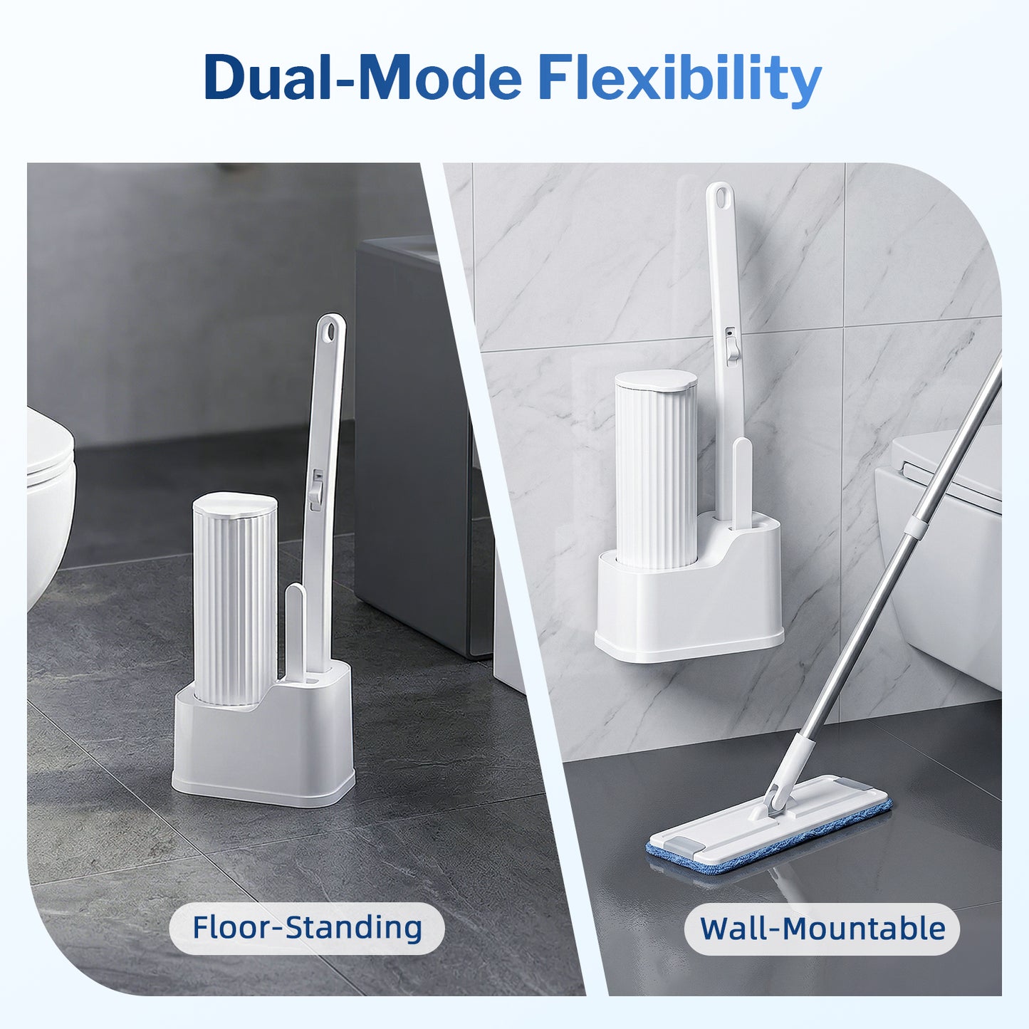 Skdwakiz Disposable Toilet Brush and Holder Set, Toilet Bowl Cleaner Wands with 40 Cleaner Refills & 1 Crevice Brush, White