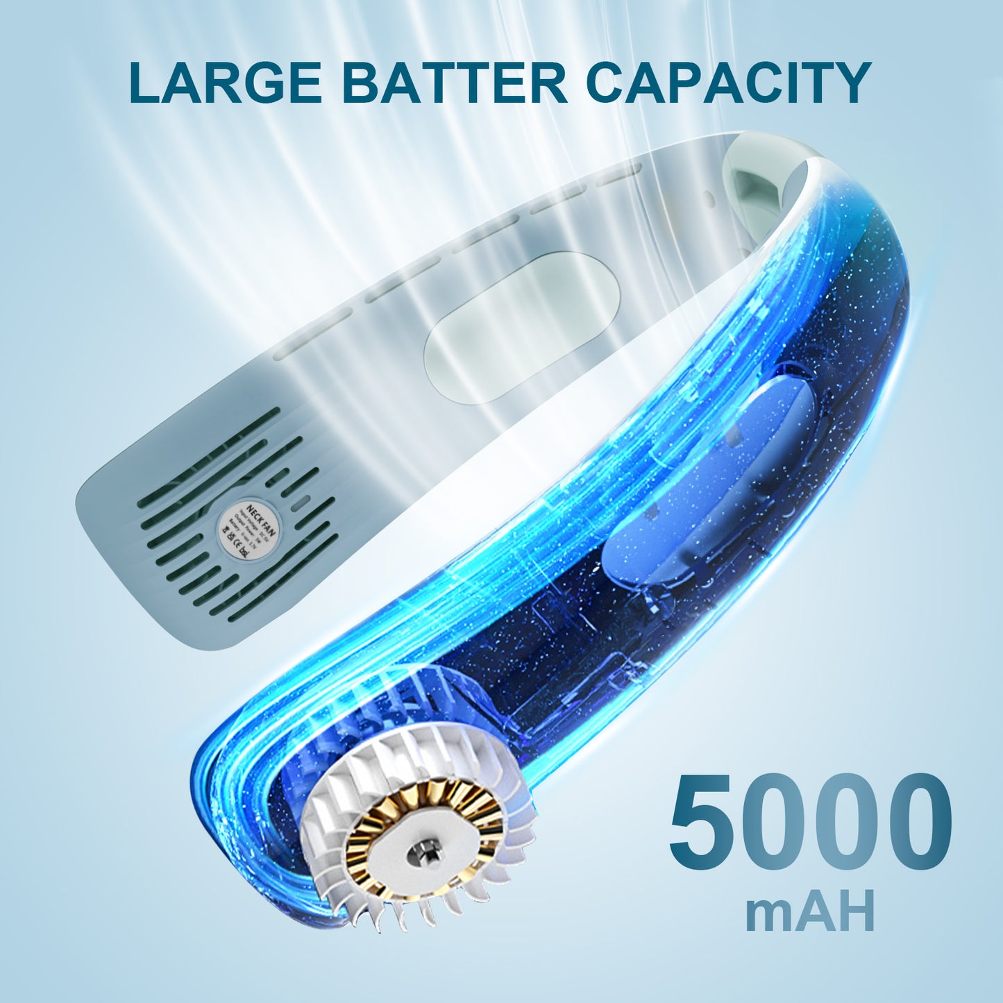 Portable Neck Fan, Personal Fan with Necksupport 5000mAh Battery - Rechargeable Fan Wearable Bladeless - 5 Speeds Cooling Hands-Free Fan for Indoor Outdoor Sports