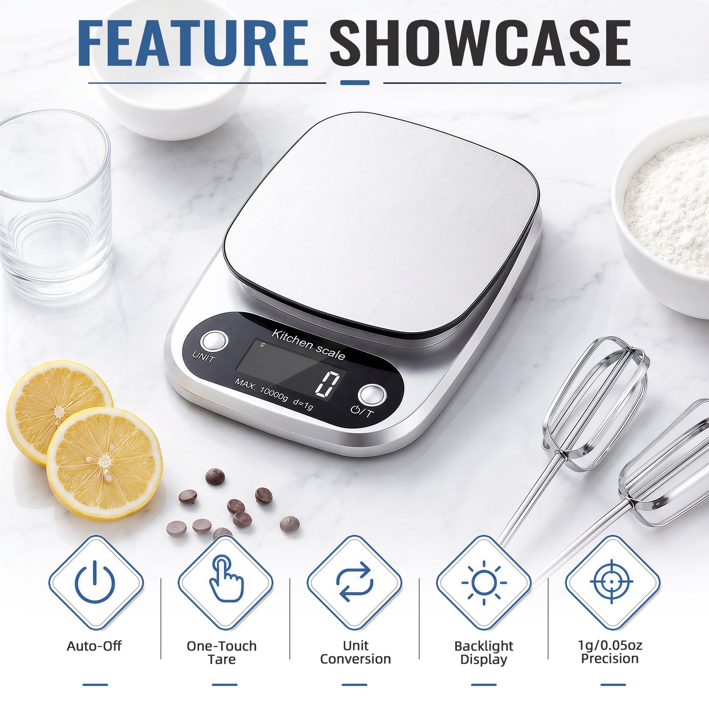 Arenviy Food Scale, 22lb Digital Kitchen Scale with 9 Units Tare Function & LCD Display, 304 Stainless Steel, Digital Grams and Ounces for Weight Loss, Baking, Cooking, Keto & Meal Prep
