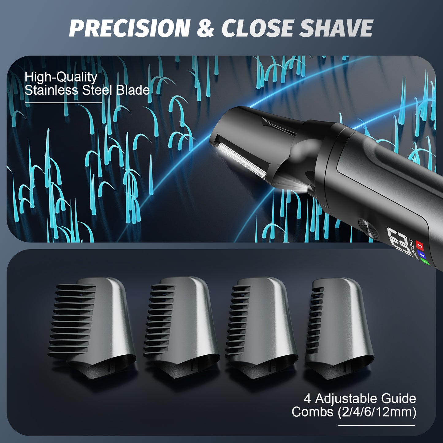 Arenviy Electric Body Trimmer for Men, No-Nick Pubic Hair Trimmer, Groin & Ball Shaver with 4 Combs, IPX6 Waterproof Body Groomer, Back Shaver for Men, LCD Display, LED Light & USB Rechargeable