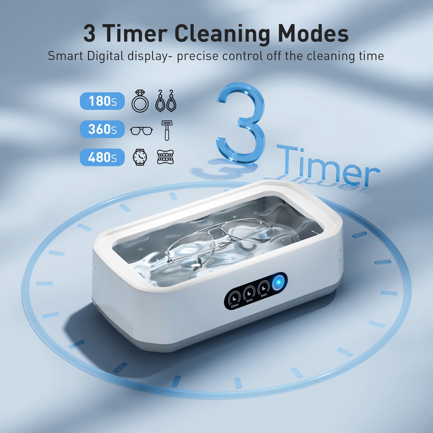 KOPEXY Ultrasonic Jewelry Cleaner, 50KHz Ultrasonic Cleaner Machine for Jewelry, Rings, Glasses, Watch Strap, 3 Cleaning Modes with Digital Timer, 22oz, 304 Stainless Steel Water Tank