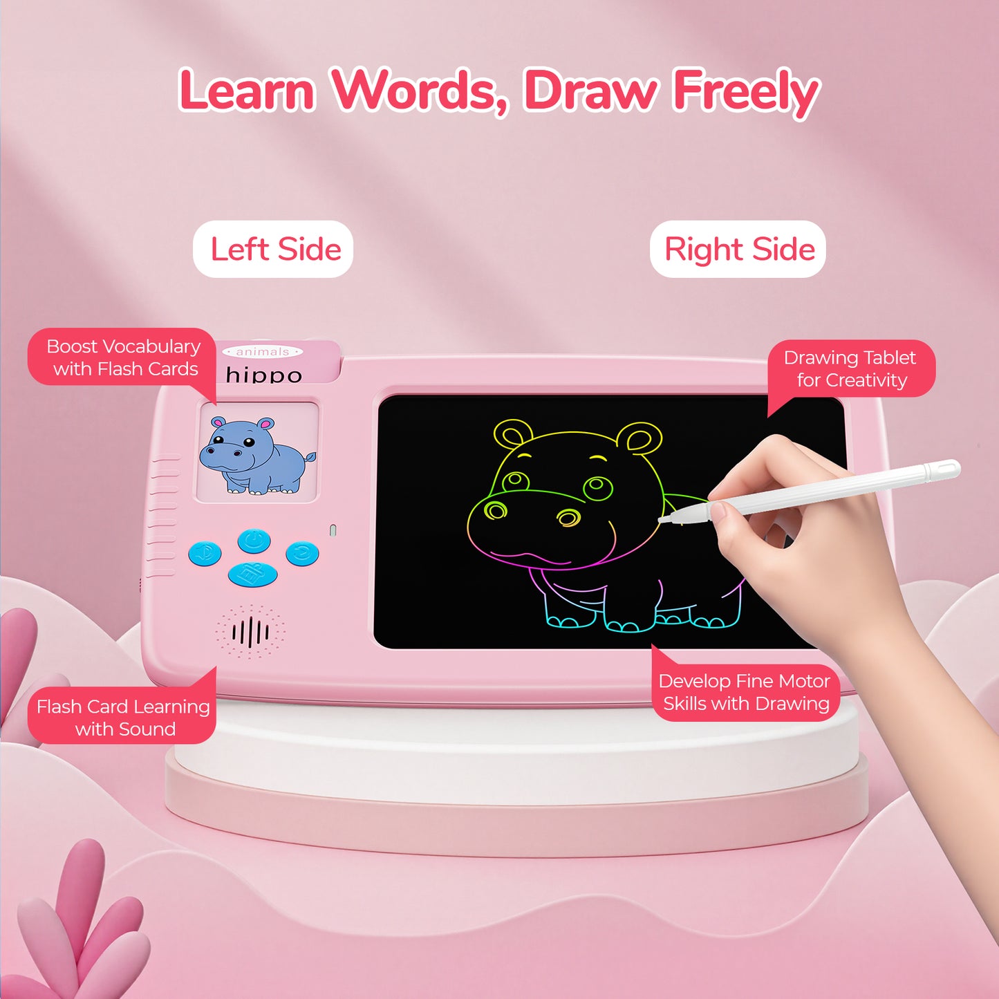 Skdwakiz 510 Sight Words Talking Flash Cards with LCD Writing Tablet for Toddlers, Kids Montessori Language Learning Toys with 255 Cards for Boys Girls Birthday Gifts, Pink