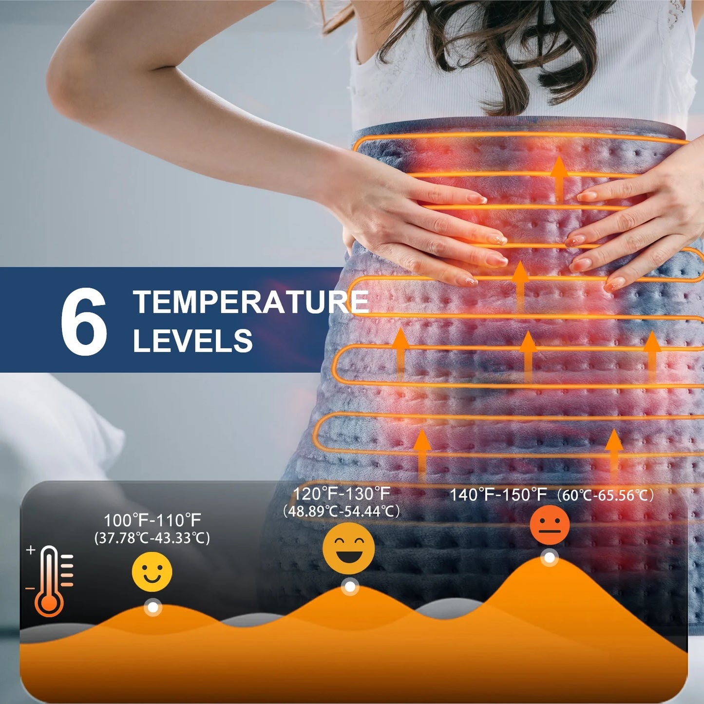 TCVOR Flannel Heating Pad for Back, Neck Pain and Period Cramp Relief, King Size 17''x33'' Electric Heating Pad with 6 Heat Settings, 6 Timer Auto Shut Off, Machine Washable