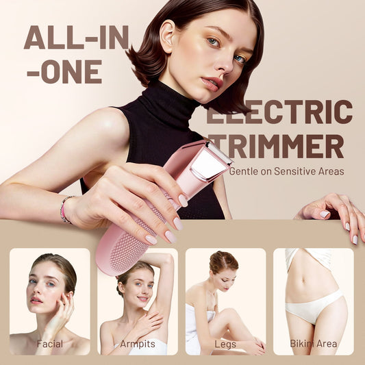 Bikini Trimmer for Women, Electric Razors, Cordless Shaver with Ceramic Blade, IPX7 Waterproof Lady Facial Razor, Portable Rechargeable Body Pubic Hair Trimmer, Idea for Face, Underarm & Legs
