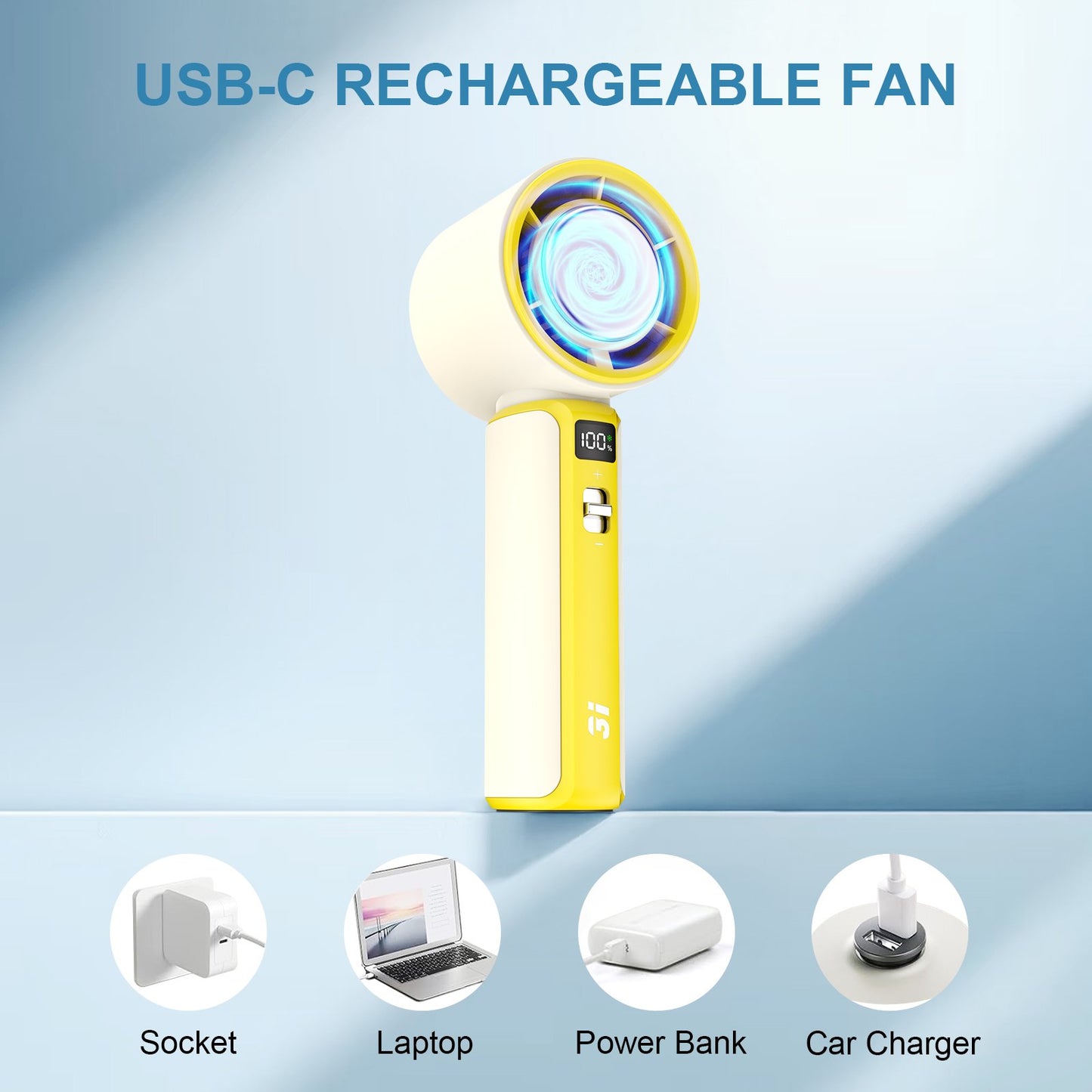 Portable Handheld Fan, 100 Speed Electric Personal Fan Rechargeable with LED Display and Ice Sense Chip to Ice High-Speed Mini Turbo Fan for Outdoor Home