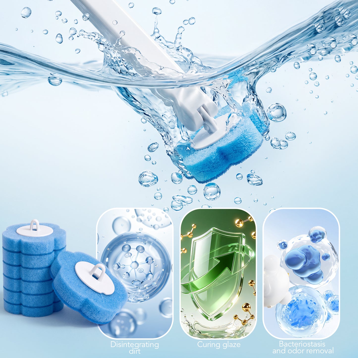 Skdwakiz 80 Pcs Toilet Bowl Wand Refills: Disposable Toilet Scrubber Refill, Universal Replacement Brush Heads & Cleaning Pads for Toilet, Urinal, Bathtub & Wash Basin